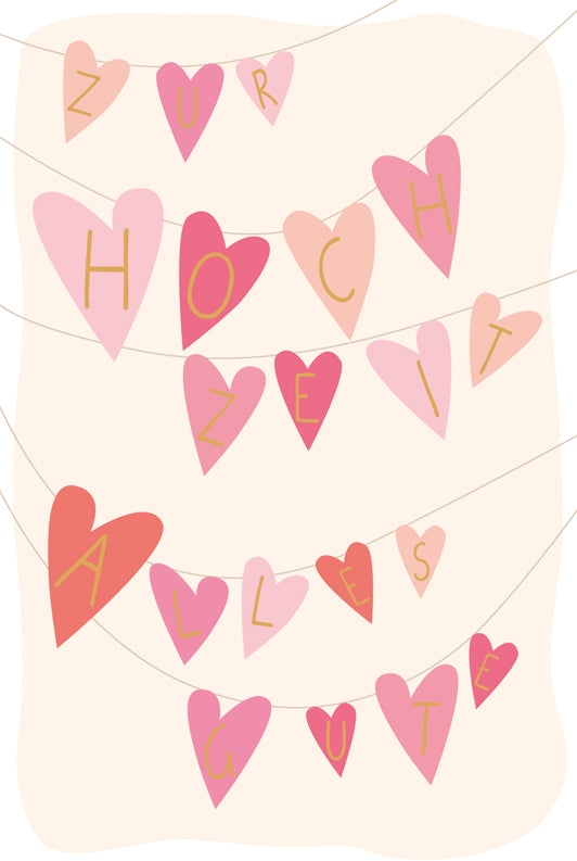ABC Hochzeitskarte B6 51656 Wäscheleine mit Herzen