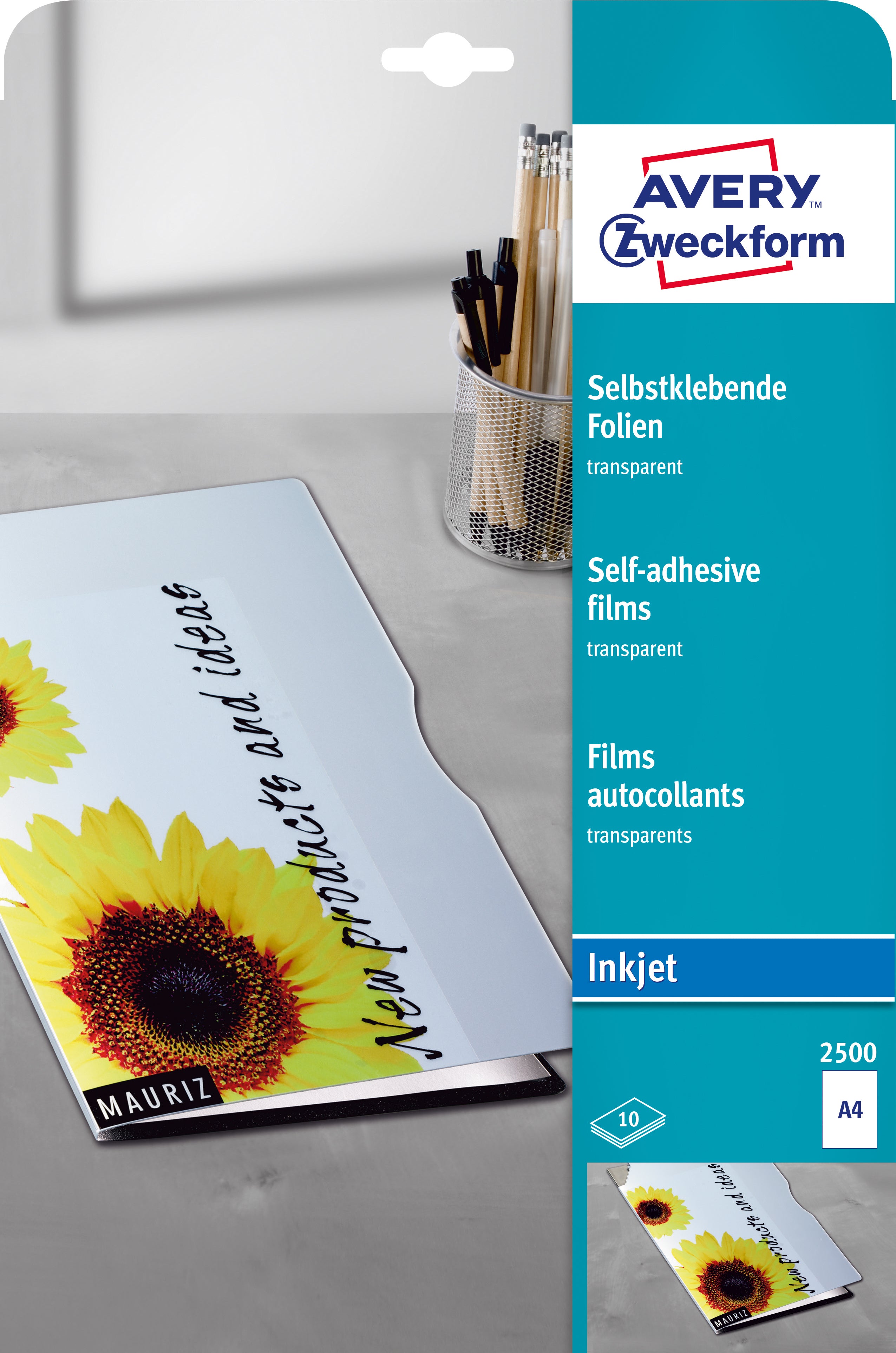 AVERY ZWECKFORM Selbstklebende Folie A4 2500Z 0.17mm Inkjet 10 Blatt