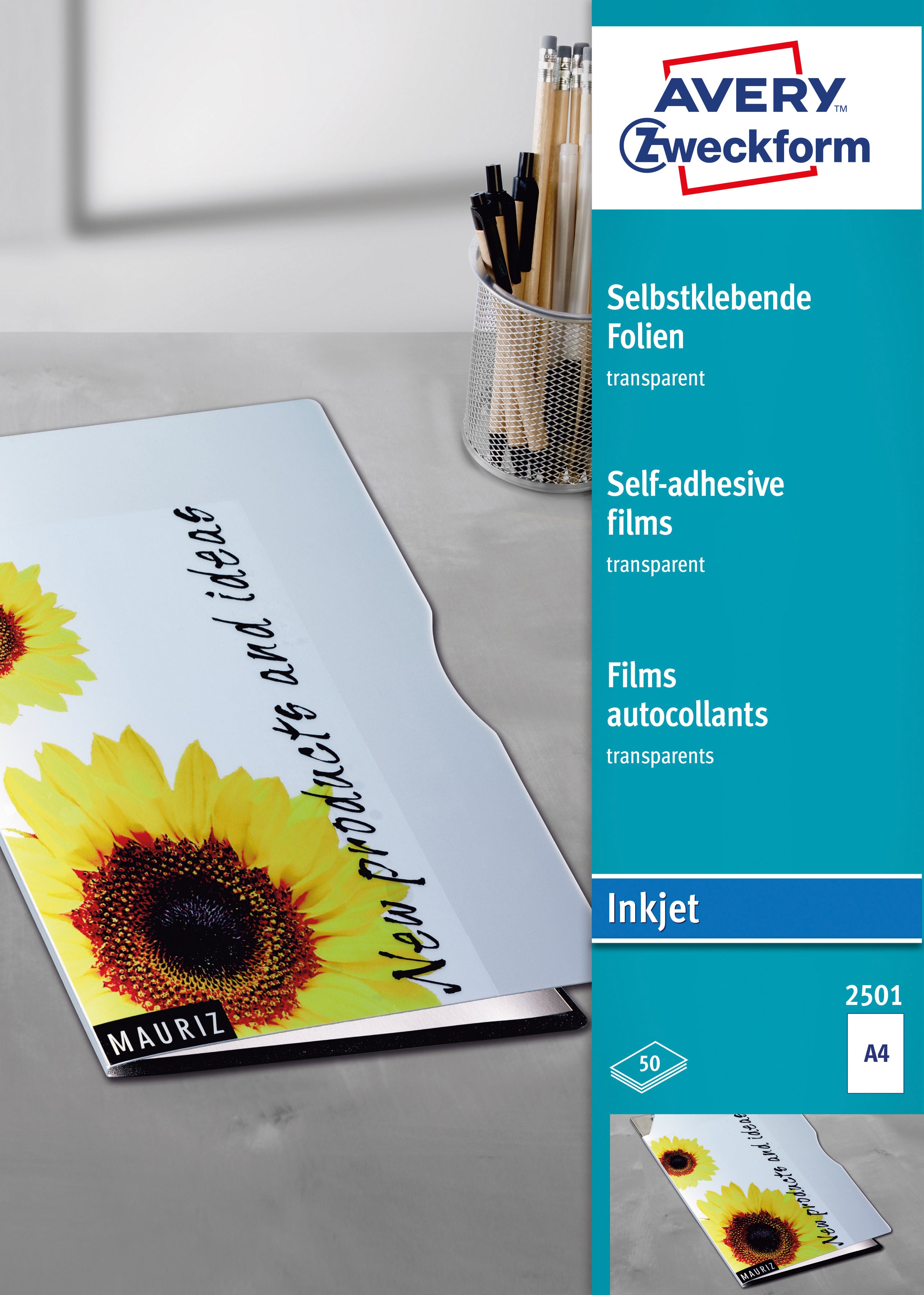 AVERY ZWECKFORM Selbstklebende Folie A4 2501Z 0.17mm Inkjet 50 Blatt