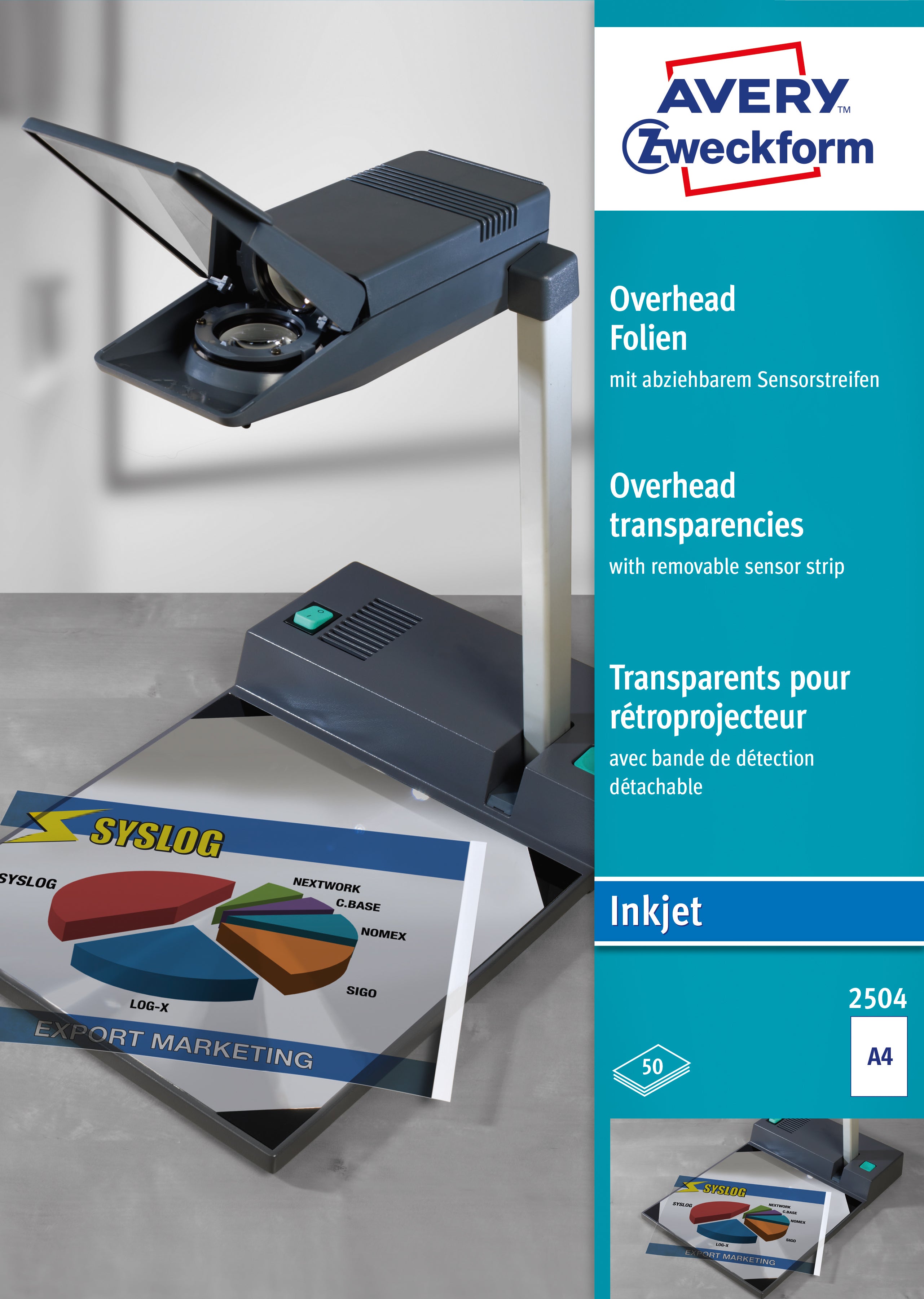 AVERY ZWECKFORM Overhead-Folie A4 2504Z 0,11mm Inkjet 50 Blatt