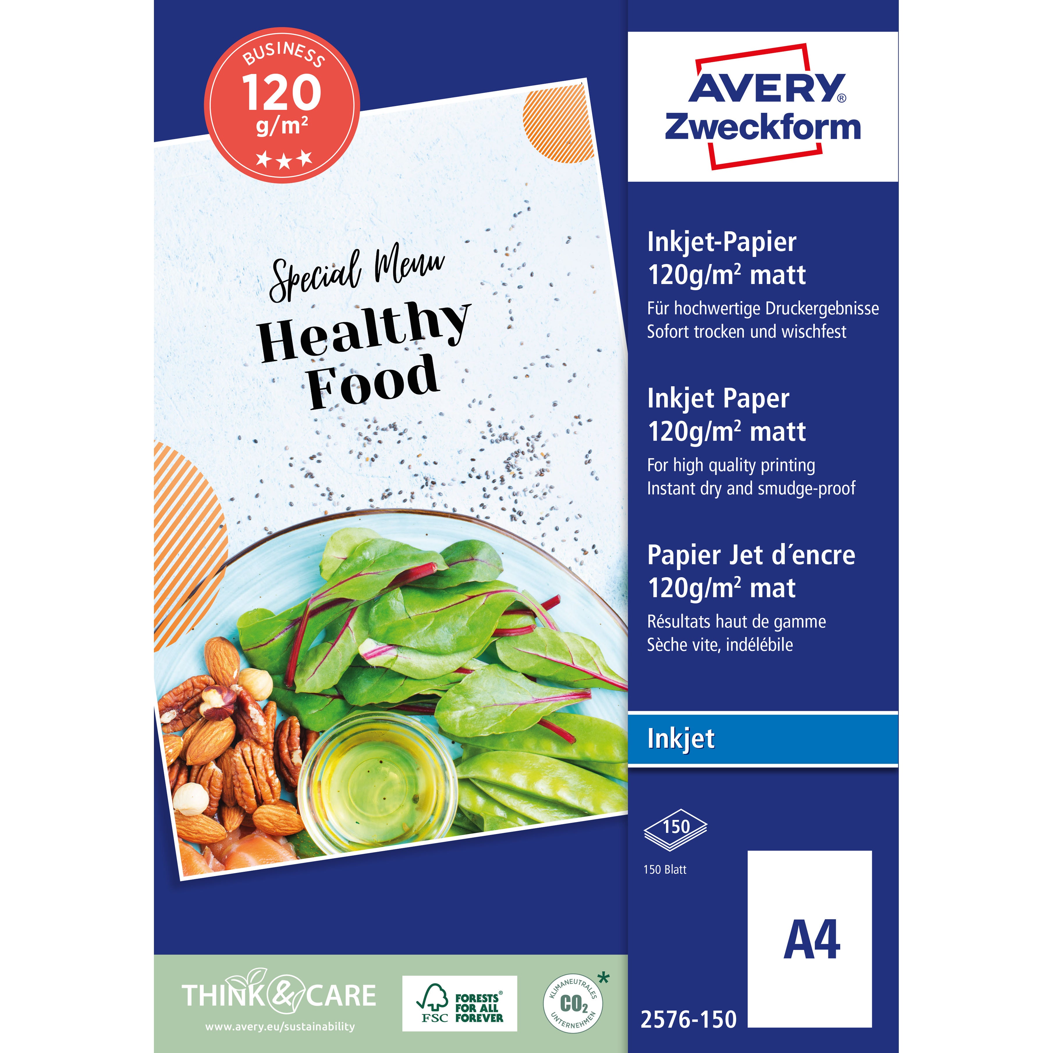 AVERY ZWECKFORM InkJet-Papier A4 2576-150 120g, weiss 150 Blatt