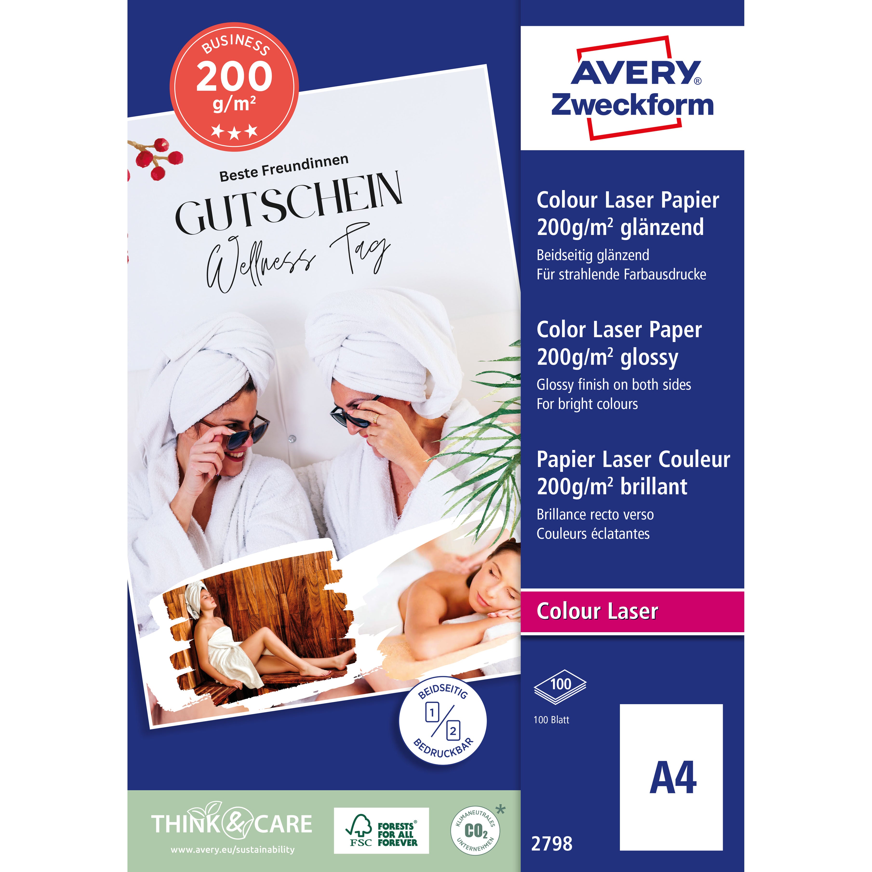 AVERY ZWECKFORM Laser Fotopapier A4 2798Z 200g, weiss 100 Blatt