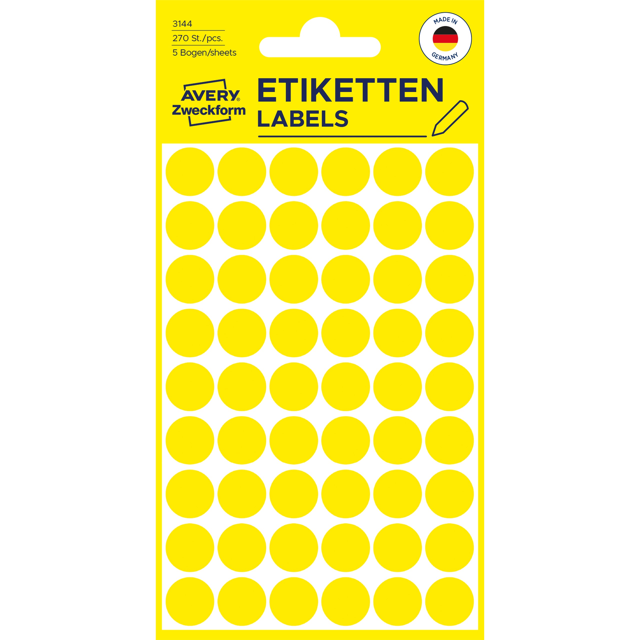 AVERY ZWECKFORM Markierungspunkte 12mm 3144 gelb 270 Stück