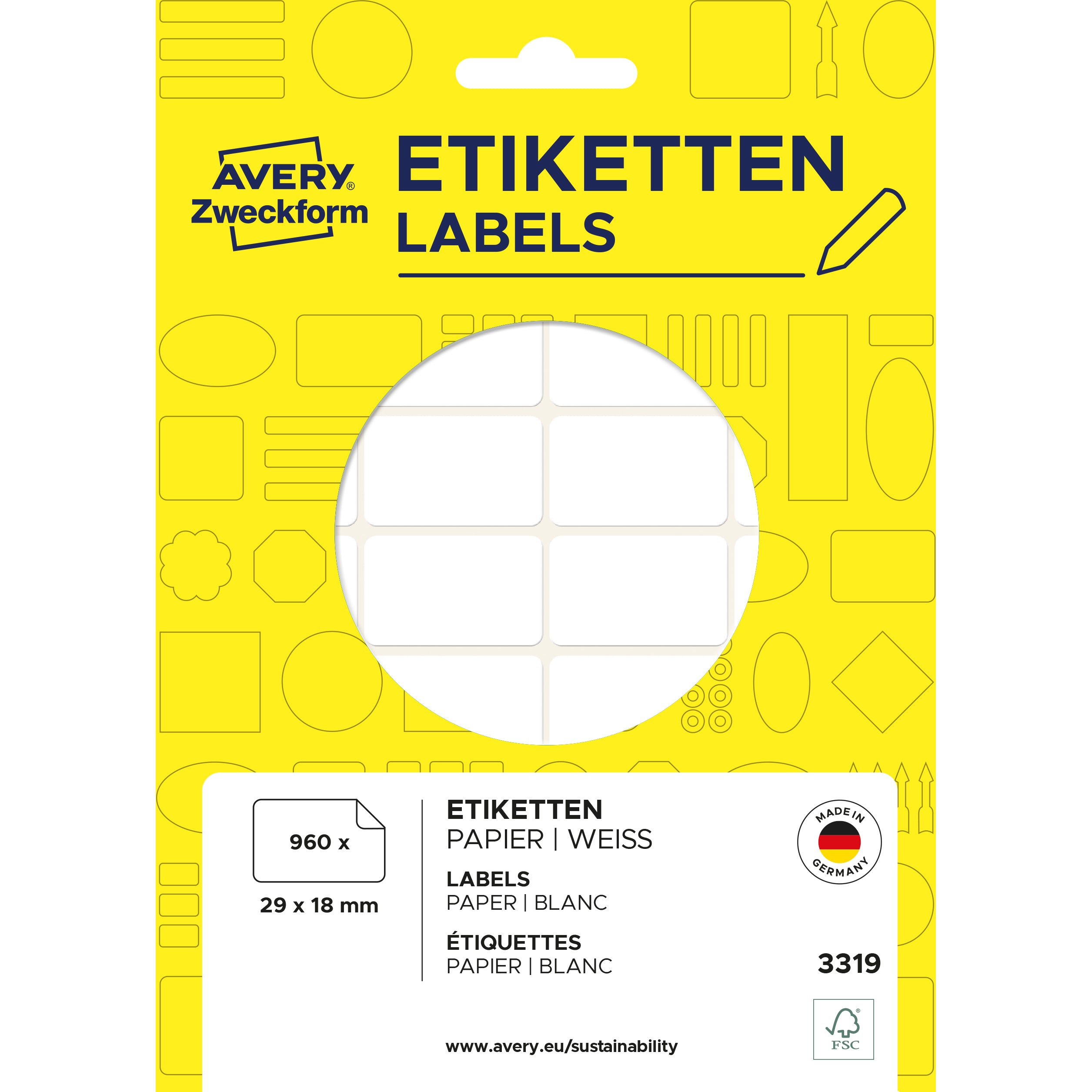 AVERY ZWECKFORM Universal-Etiketten 29x18mm 3319 weiss 960 St./30 Bl.