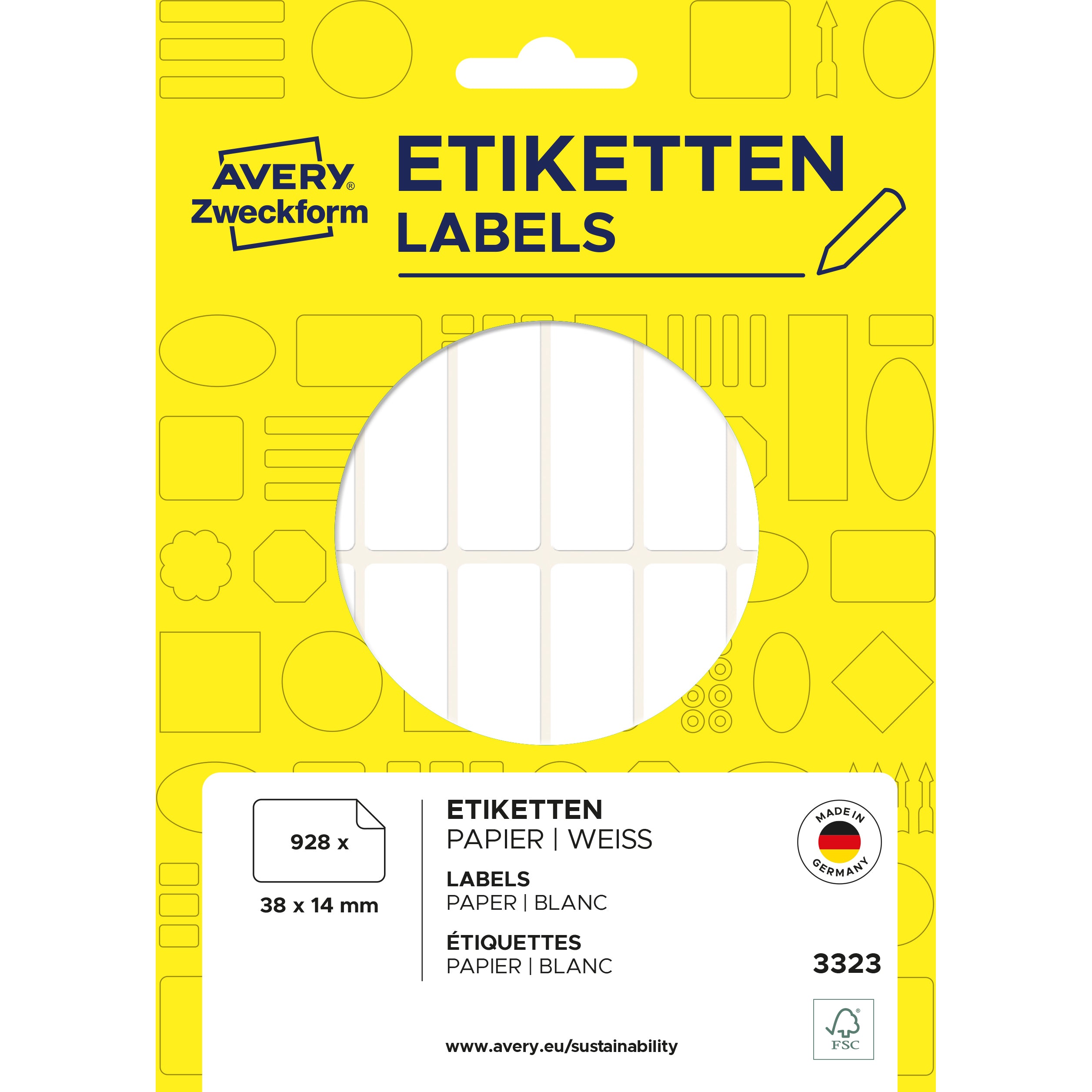 AVERY ZWECKFORM Universal-Etiketten 38x14mm 3323 weiss 928 St./29 Bl.