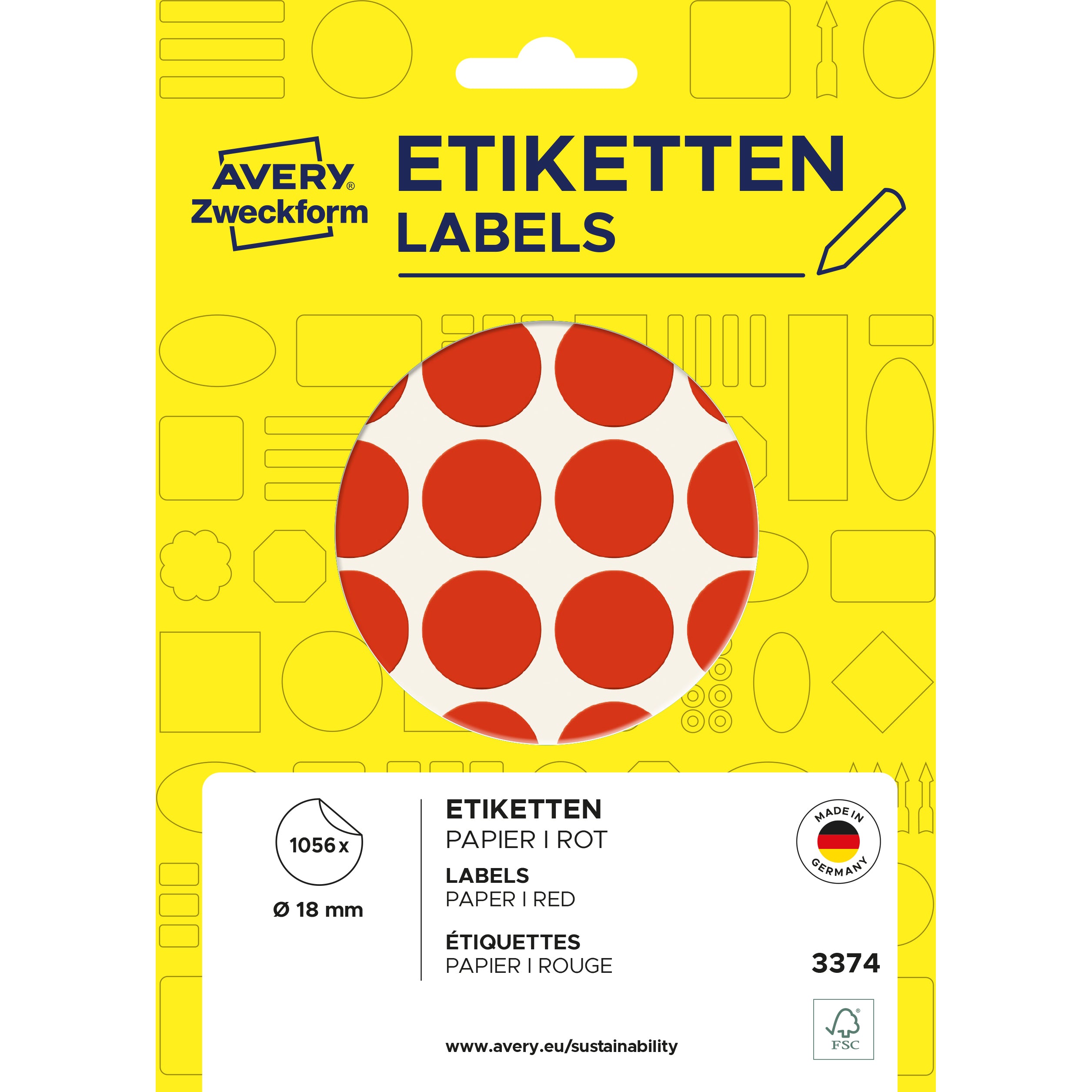 AVERY ZWECKFORM Markierungspunkte 18mm 3374Z rot 1056 Stück