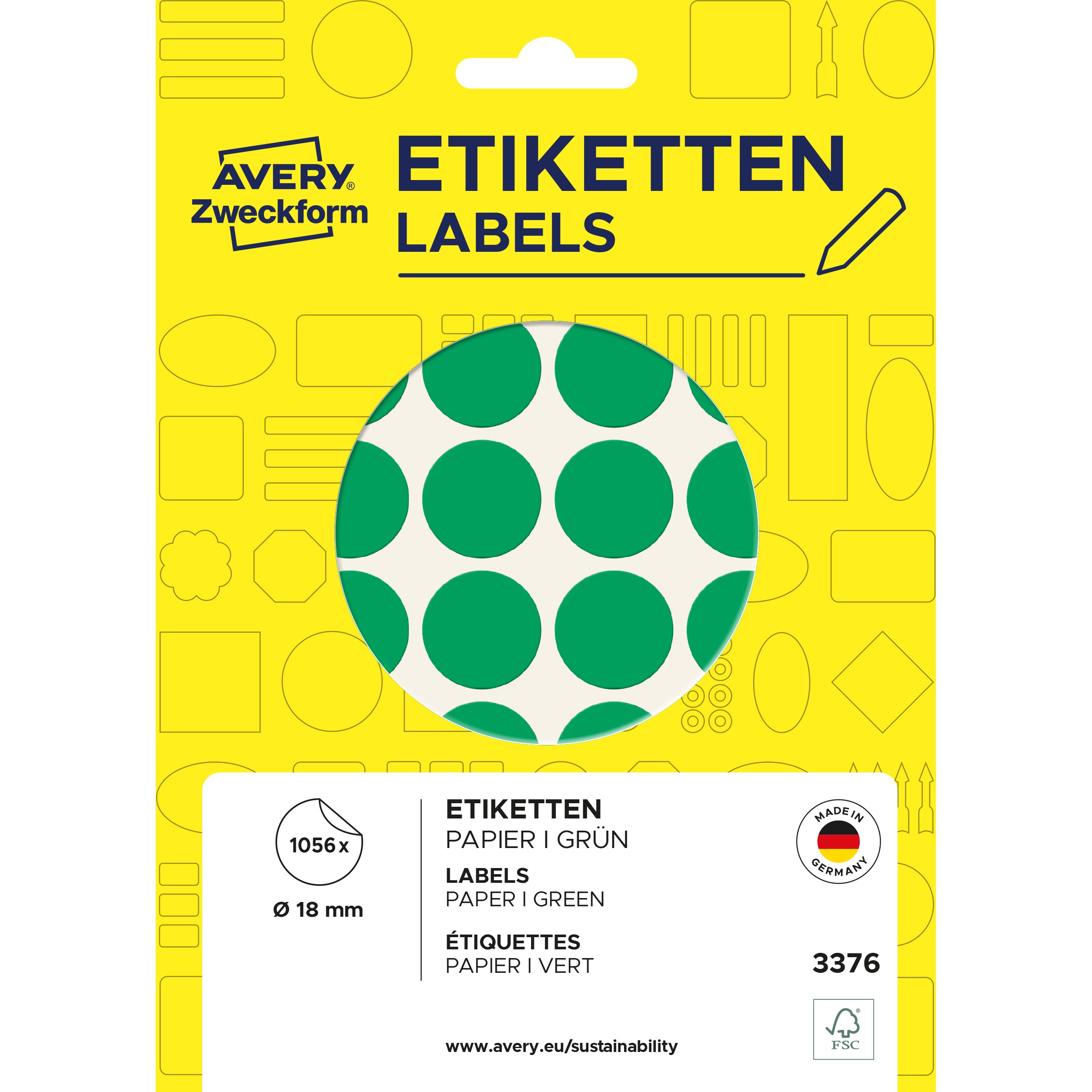 AVERY ZWECKFORM Markierungspunkte 18mm 3376Z grün 1056 Stück
