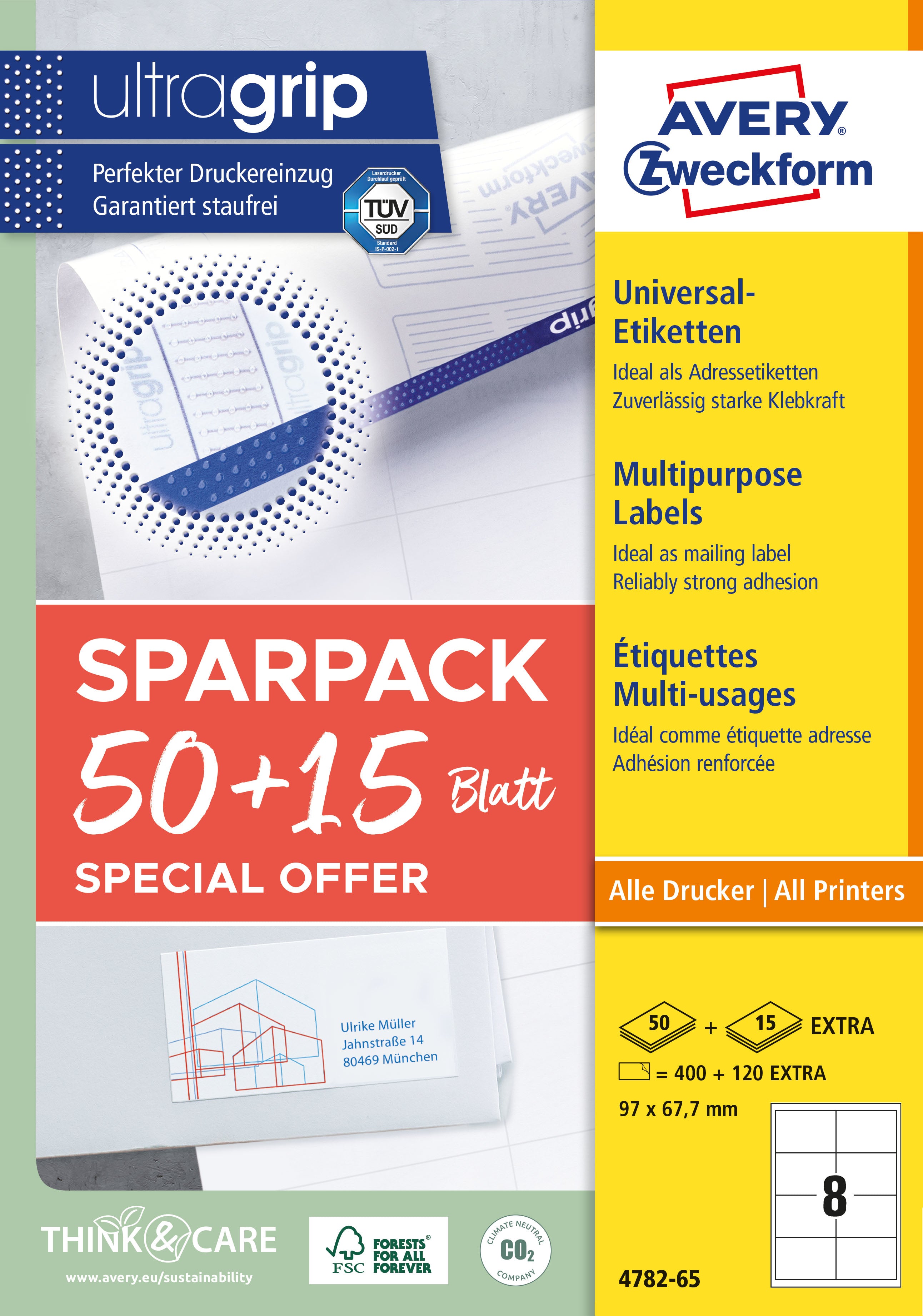AVERY ZWECKFORM Universal-Etiketten 97x677mm 4782-65 weiss 50+15 Blatt