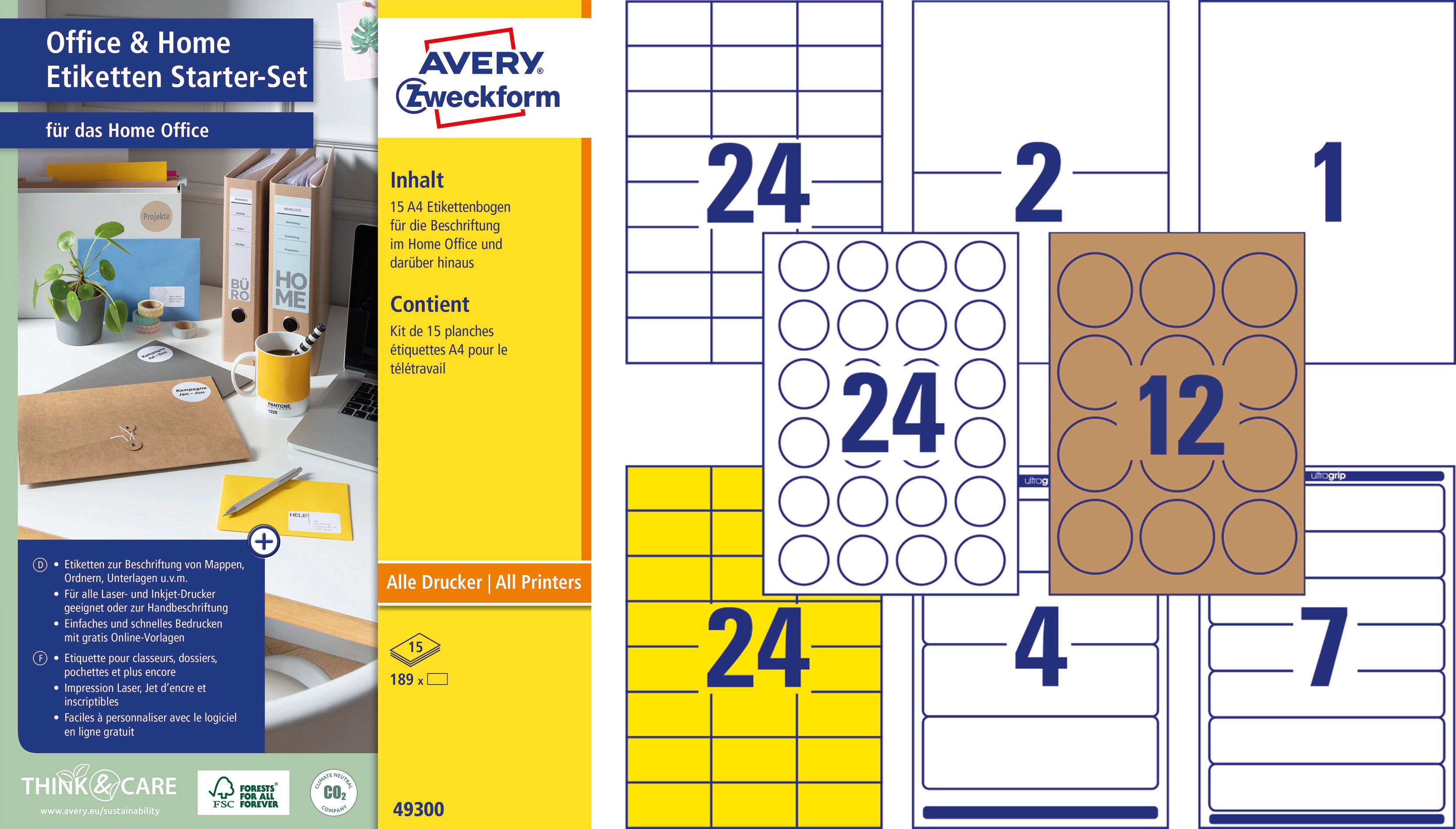 AVERY ZWECKFORM Etiketten Starter-Set 49300Z ass., perm. 15 Blatt