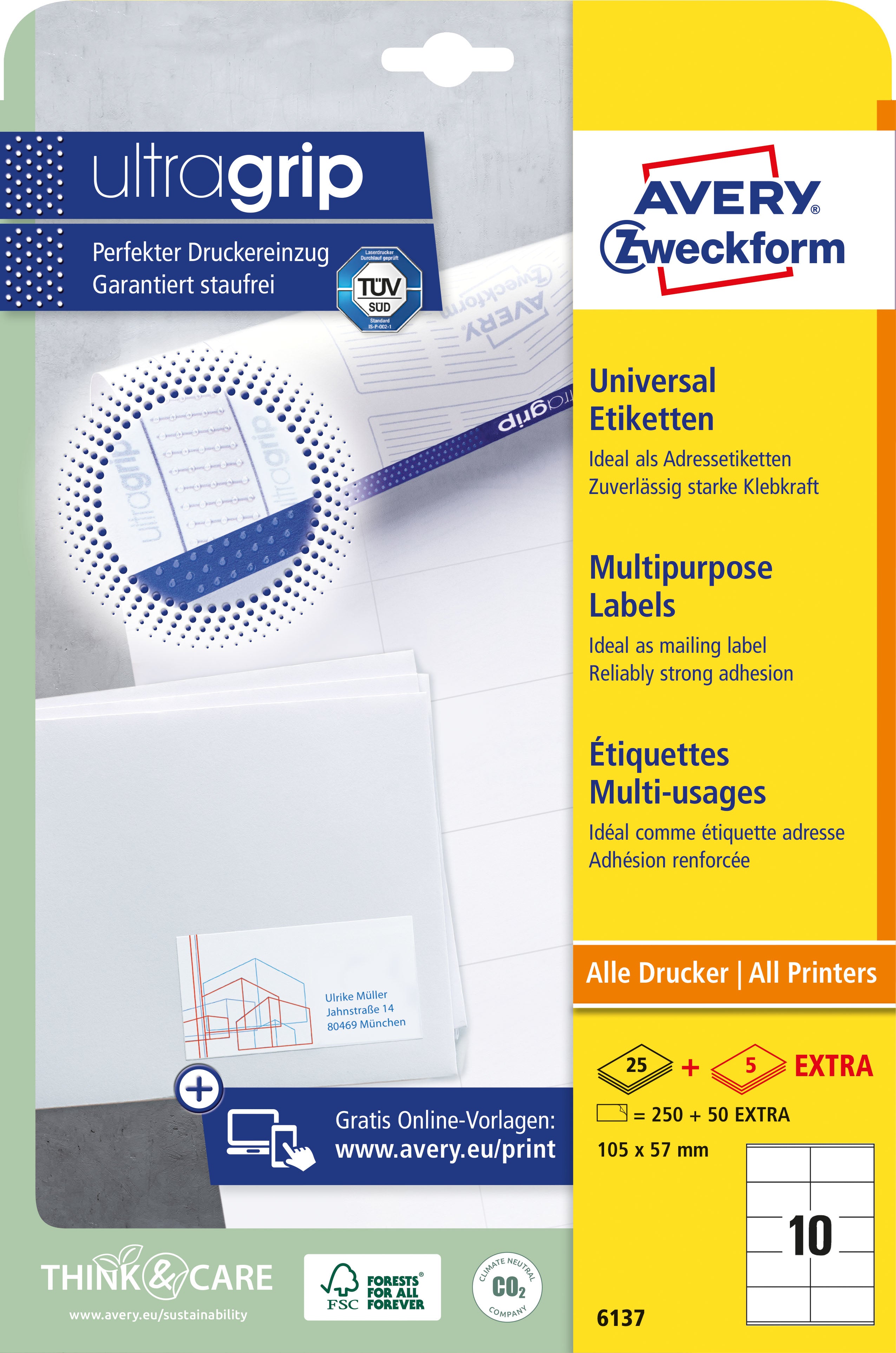AVERY ZWECKFORM Universal-Etiketten 105x57mm 6137Z weiss 30 Blatt