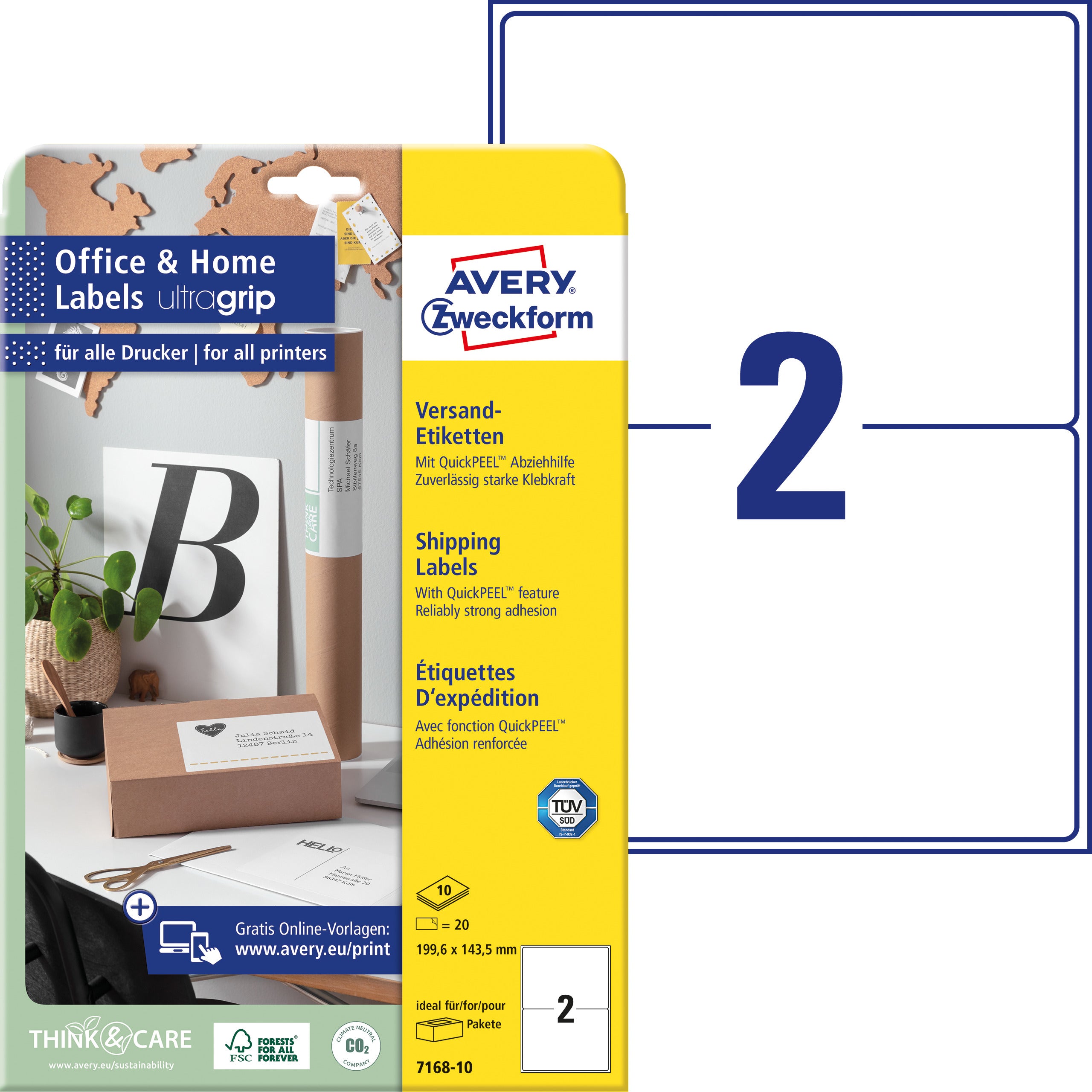 AVERY ZWECKFORM Etiketten 143.5x199.6mm 7168-10 weiss, perm. 10 Blatt/2 Stk.