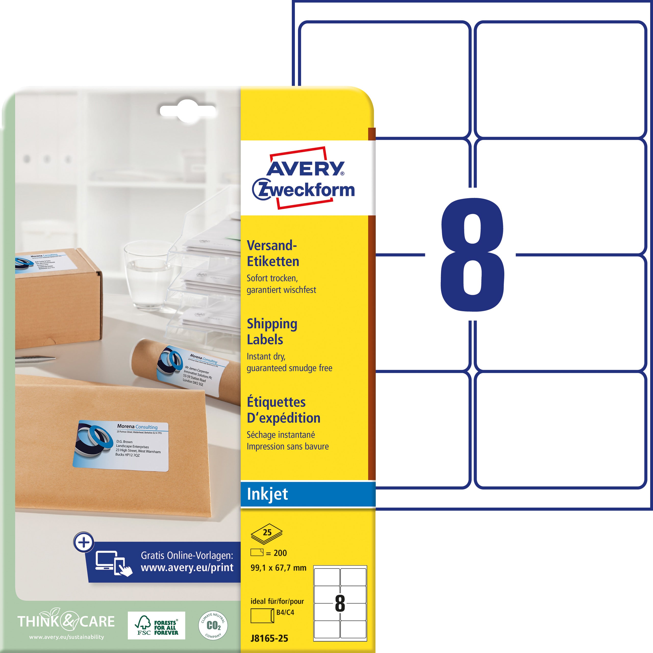 AVERY ZWECKFORM Adressetiketten 99,1x67,7mm J8165-25 weiss 200 Stück