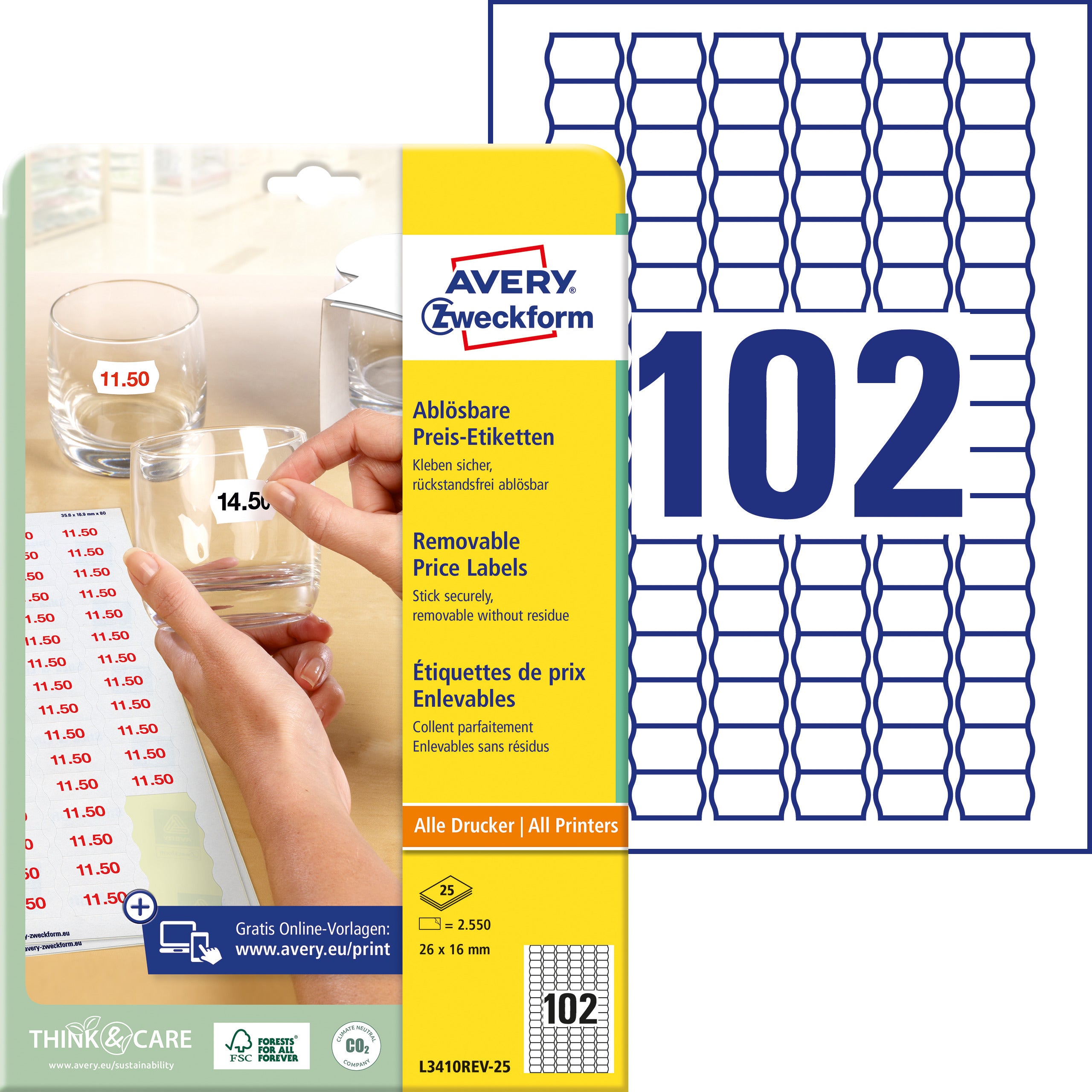 AVERY ZWECKFORM Preisetiketten 26×16mm L3410REV2 weiss 2550 Stück