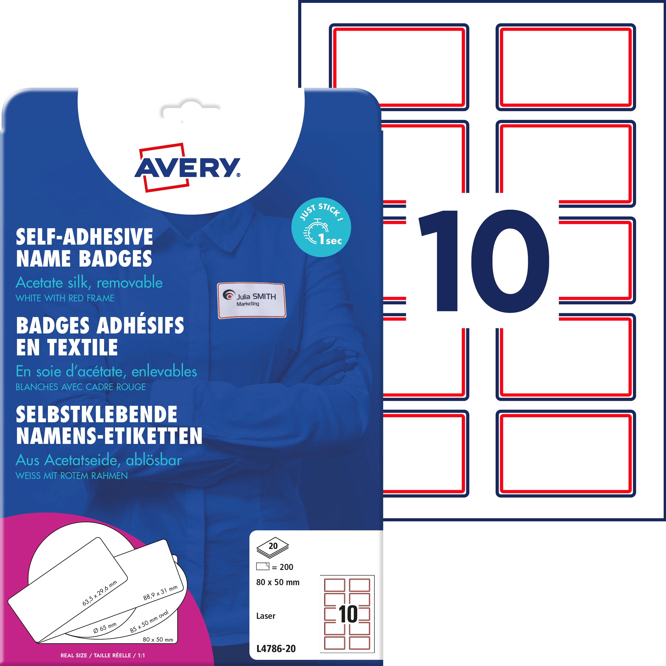 AVERY ZWECKFORM Namens-Etiketten L4786-20 weiss/rot 80x50mm 200 Stück