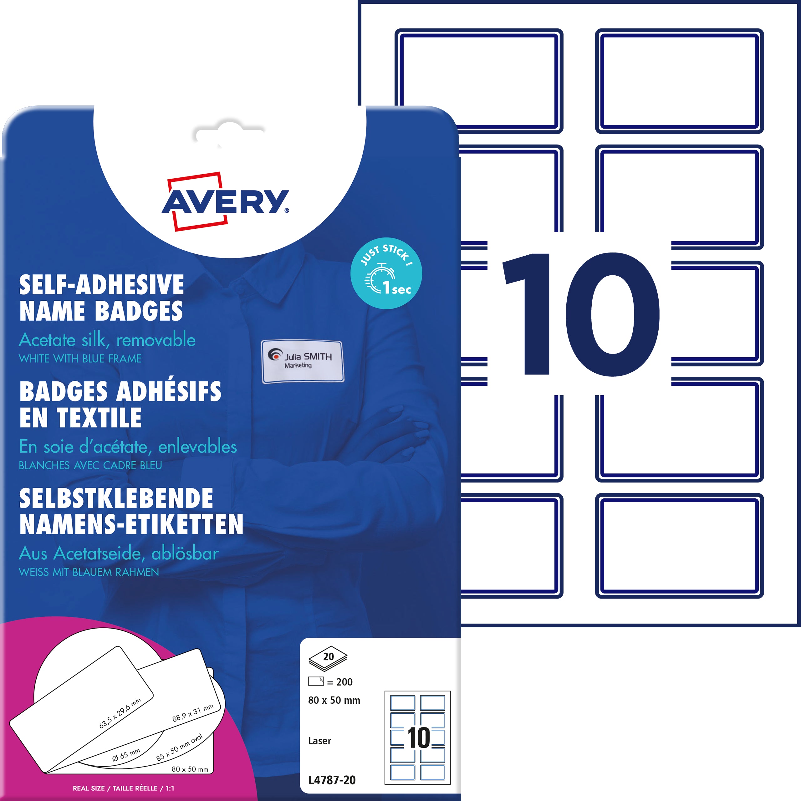 AVERY ZWECKFORM Namensetiketten L4787-20 weiss/blau 80x50mm 200 Stück