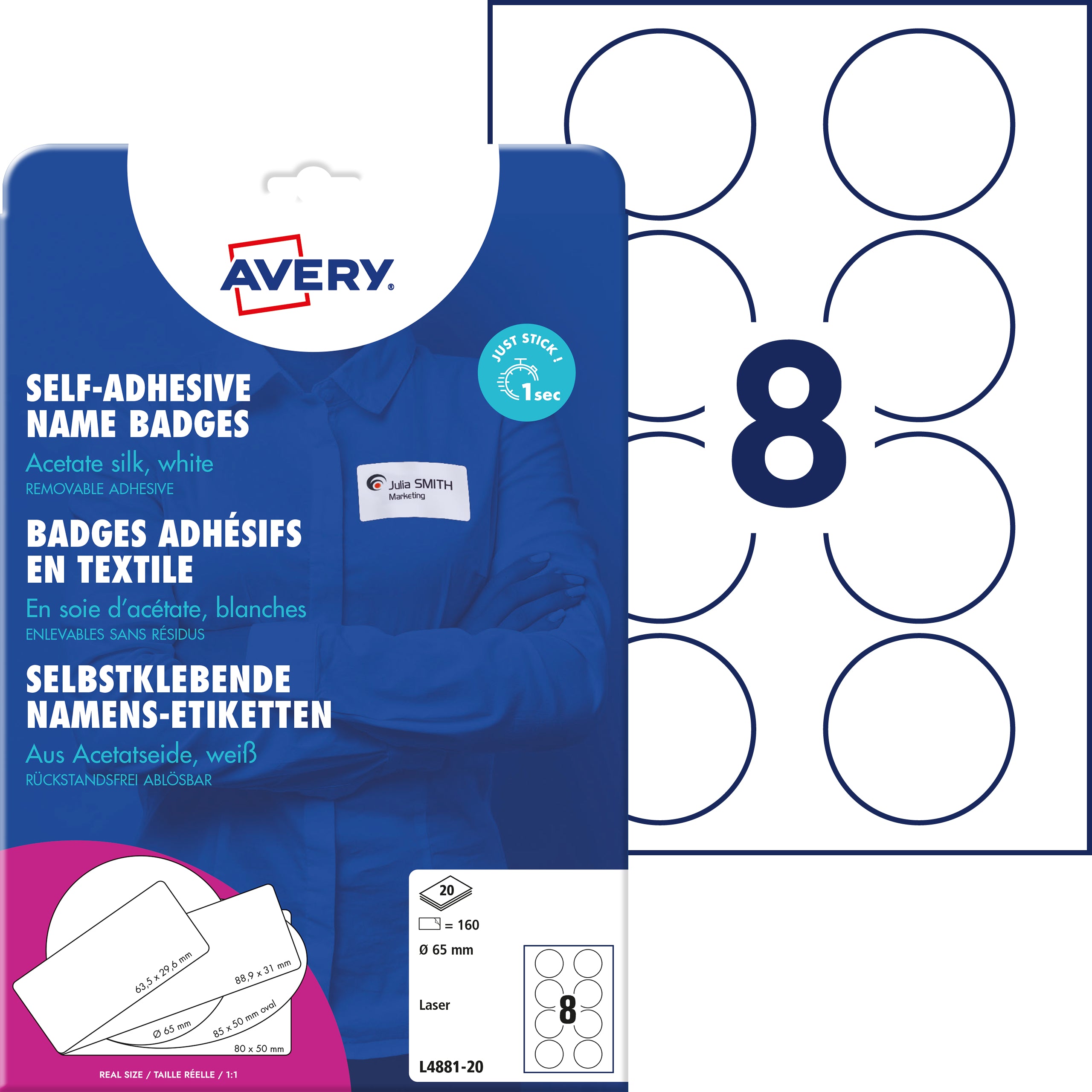 AVERY ZWECKFORM Namensetiketten 65mm L4881-20 weiss 20 Blatt/160 Stk.