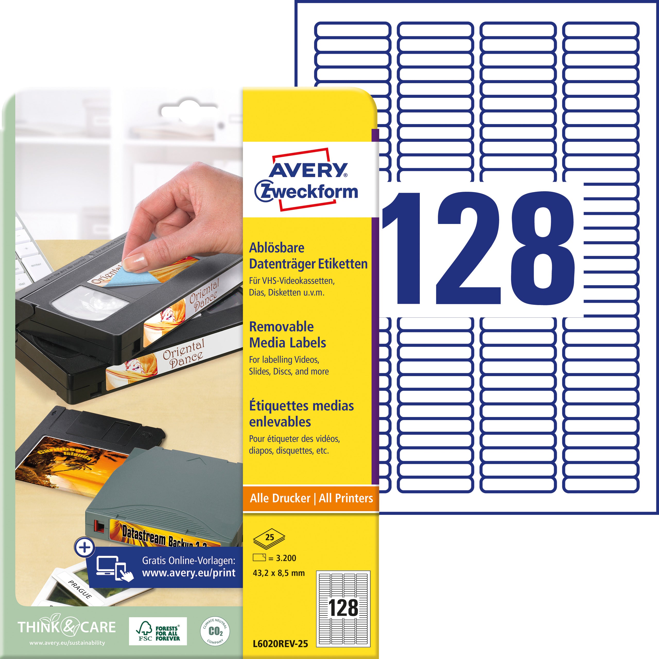 AVERY ZWECKFORM Etiketten 43,2x8,5mm L6020REV2 Dia 3200 Stück
