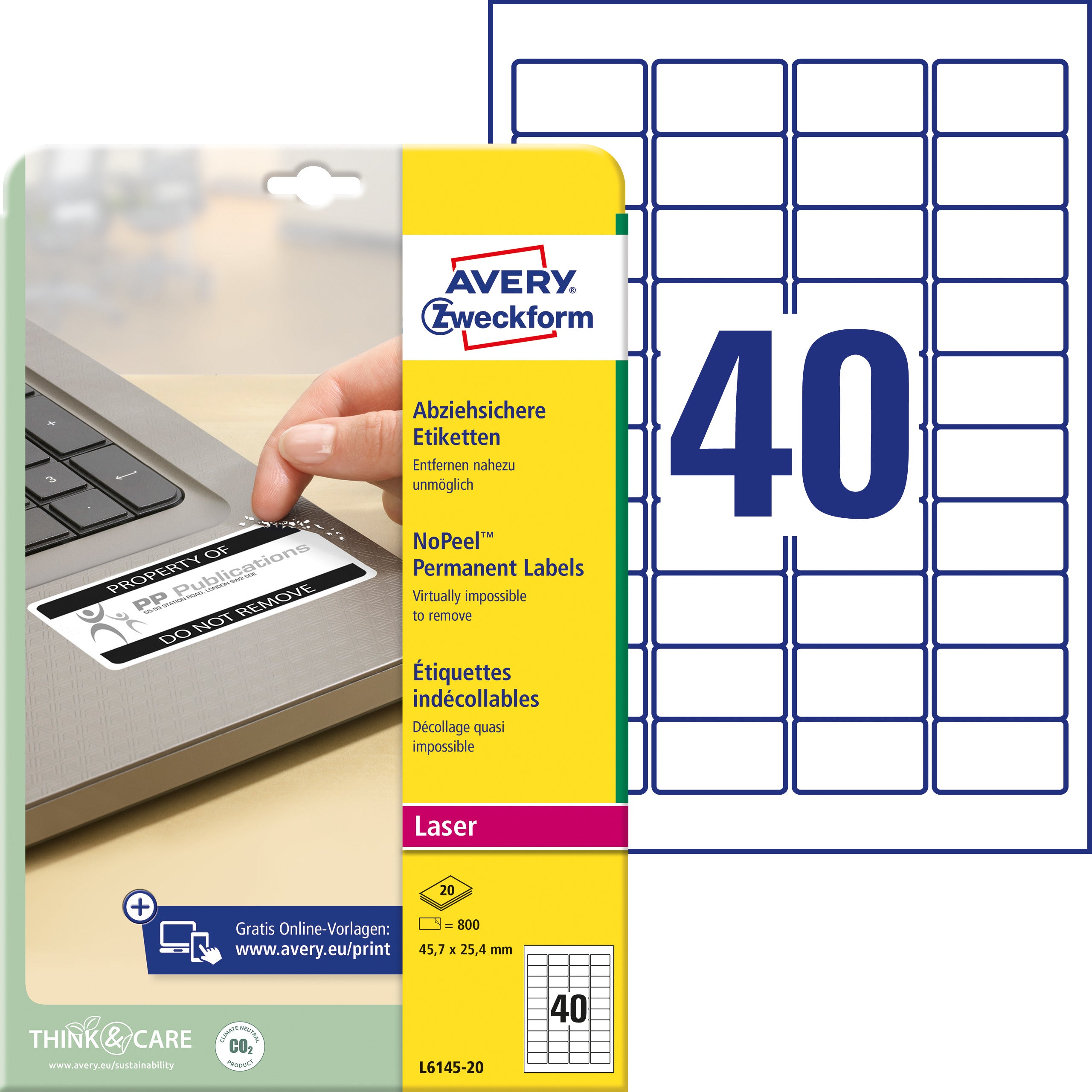 AVERY ZWECKFORM Etiketten 45,7×25,4mm L6145-20 non perm. 800 Stück