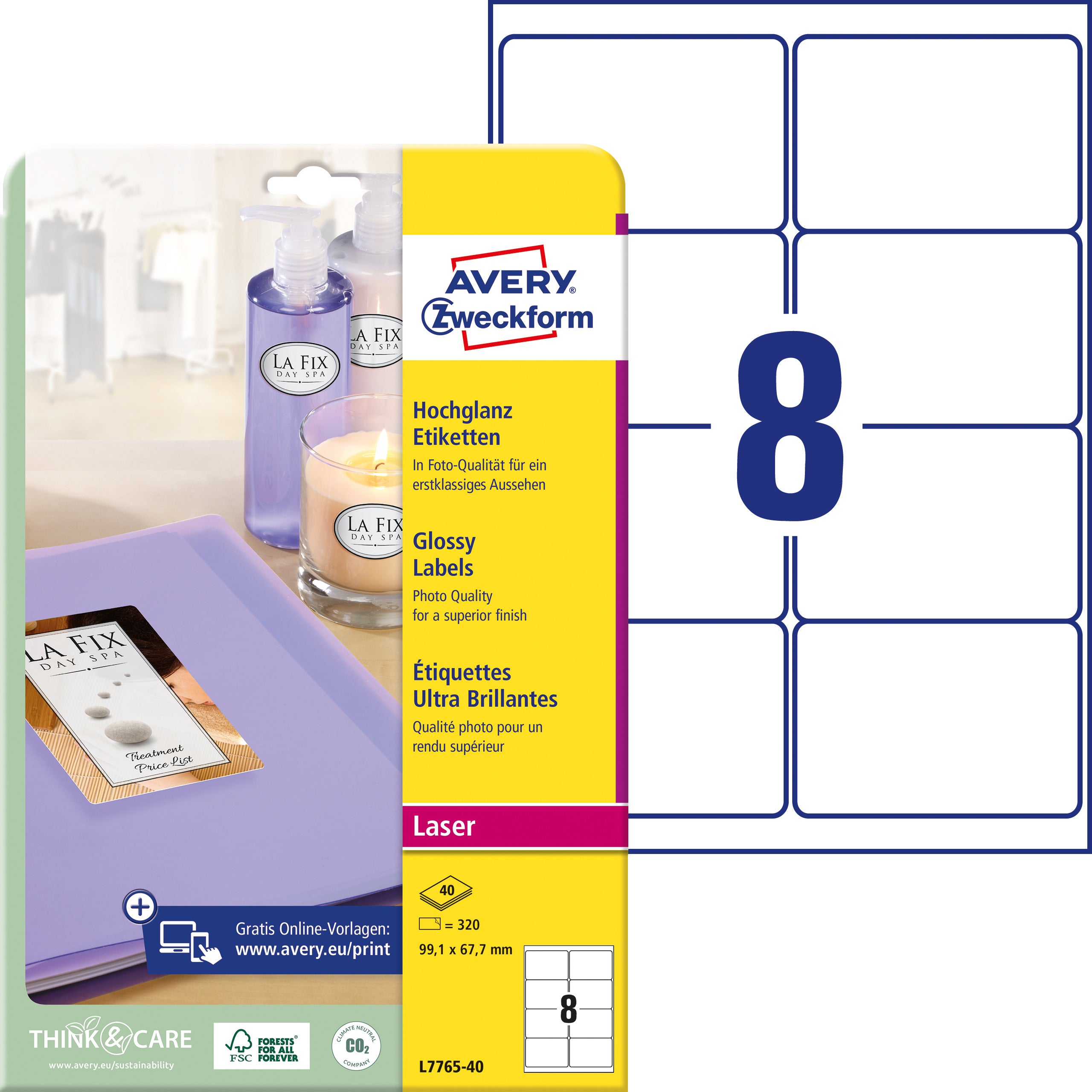 AVERY ZWECKFORM Etiketten 99,1x67,7mm L7765-40 weiss, glossy 320 Stück