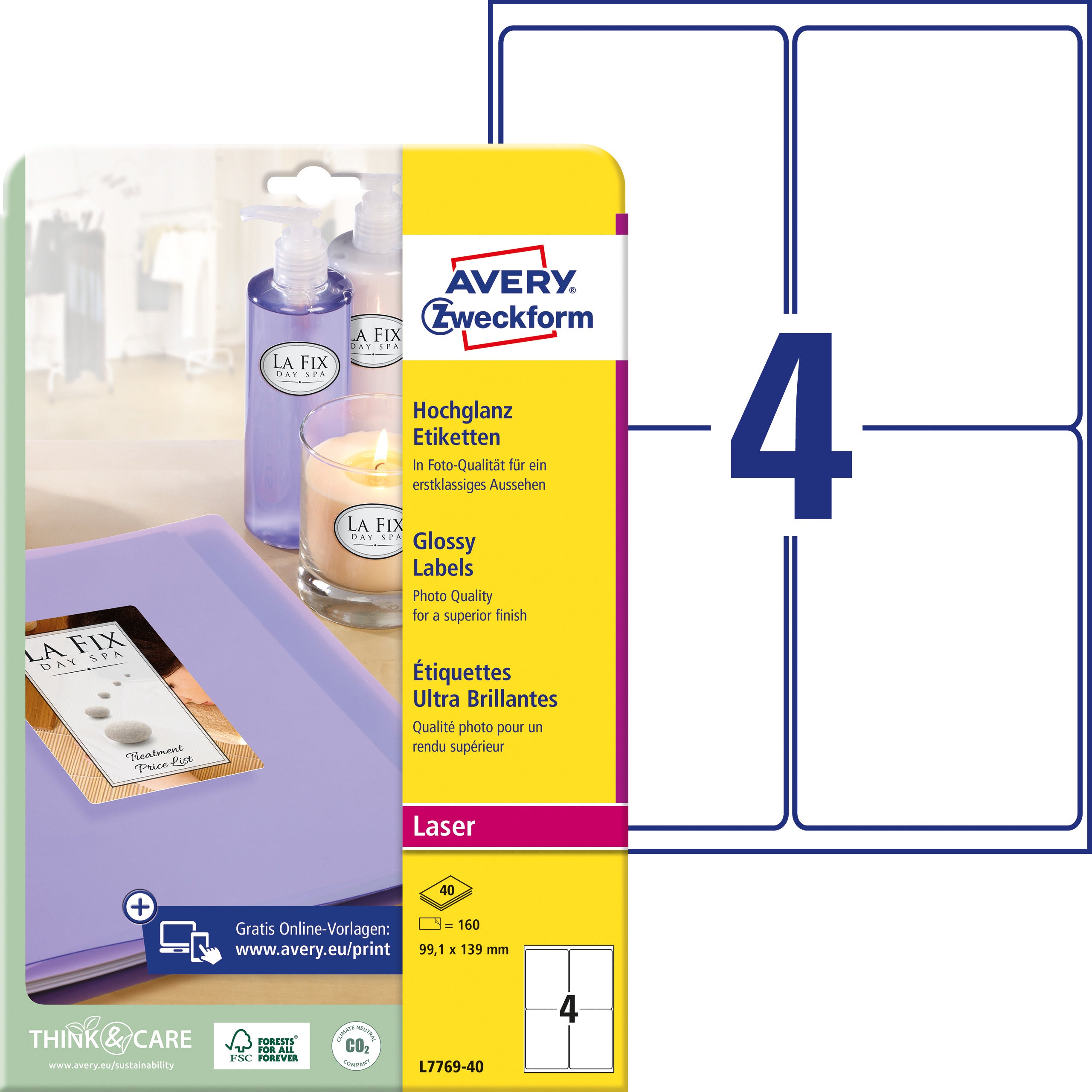 AVERY ZWECKFORM Etiketten 99,1x13mm L7769-40 weiss, glossy 160 Stück
