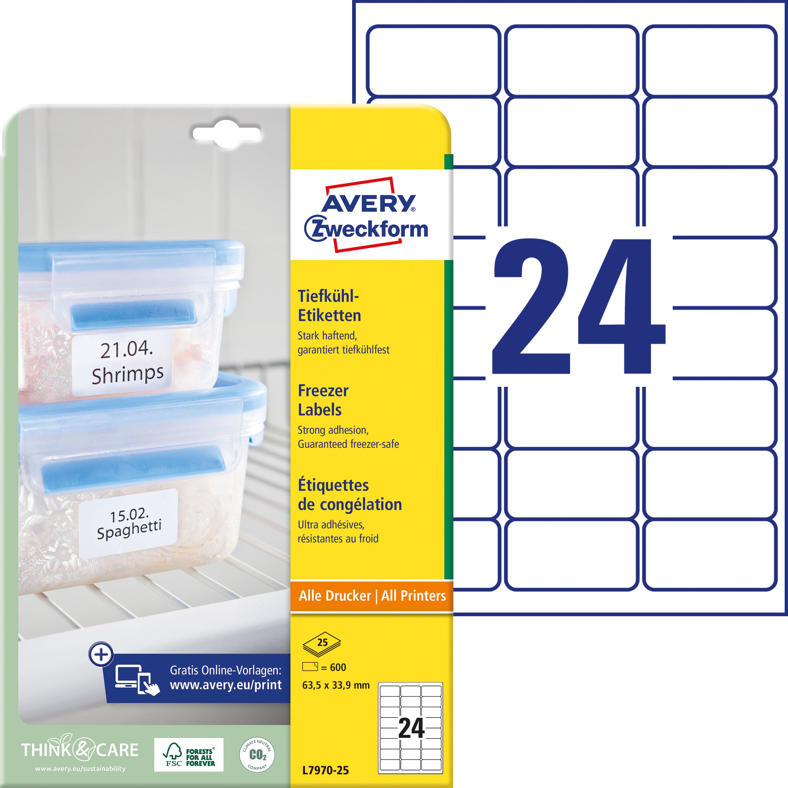 AVERY ZWECKFORM Tiefkühletiketten 63,5x33,9mm L7970-25 600 Stück