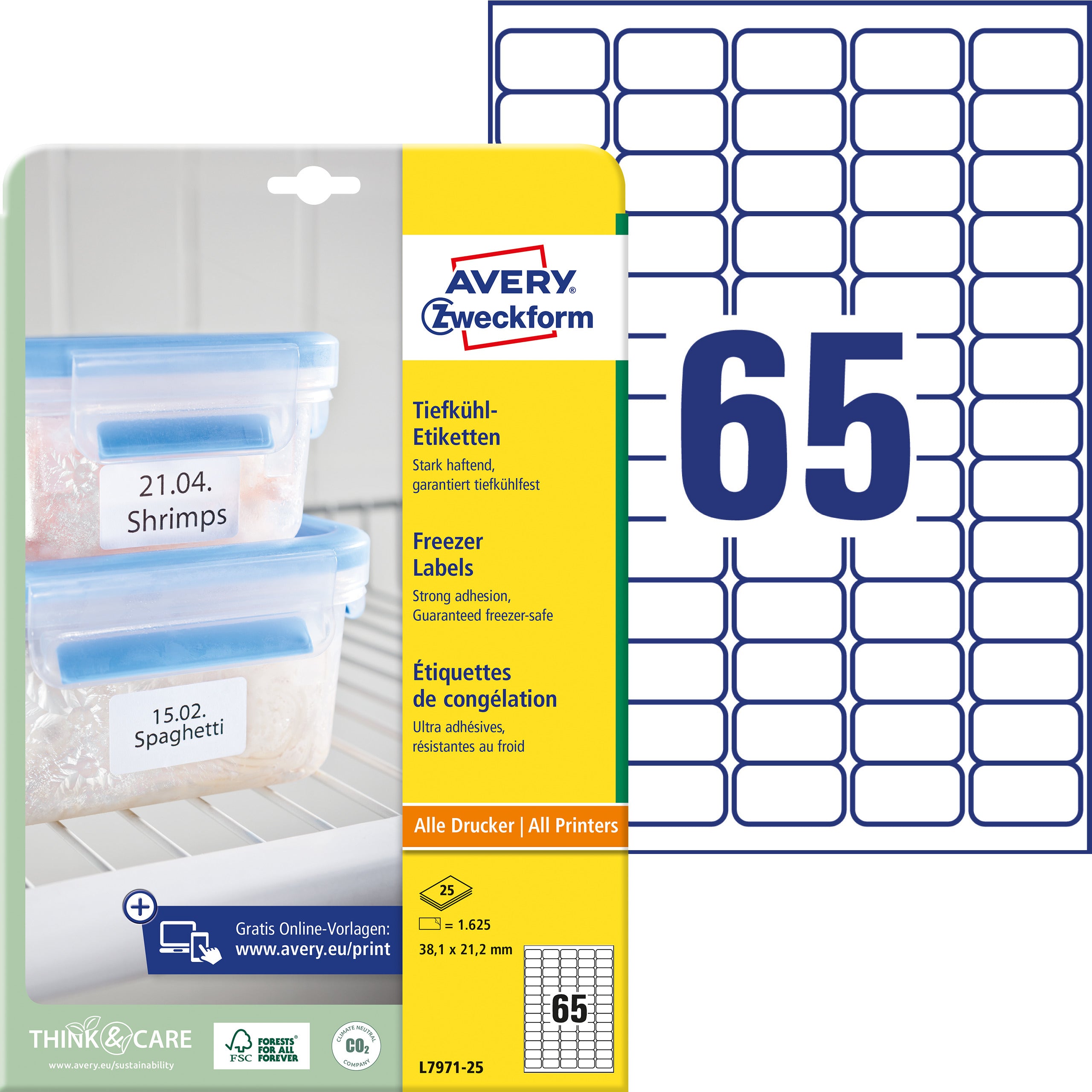 AVERY ZWECKFORM Tiefkühletiketten 38,1x21,1mm L7971-25 1625 Stück