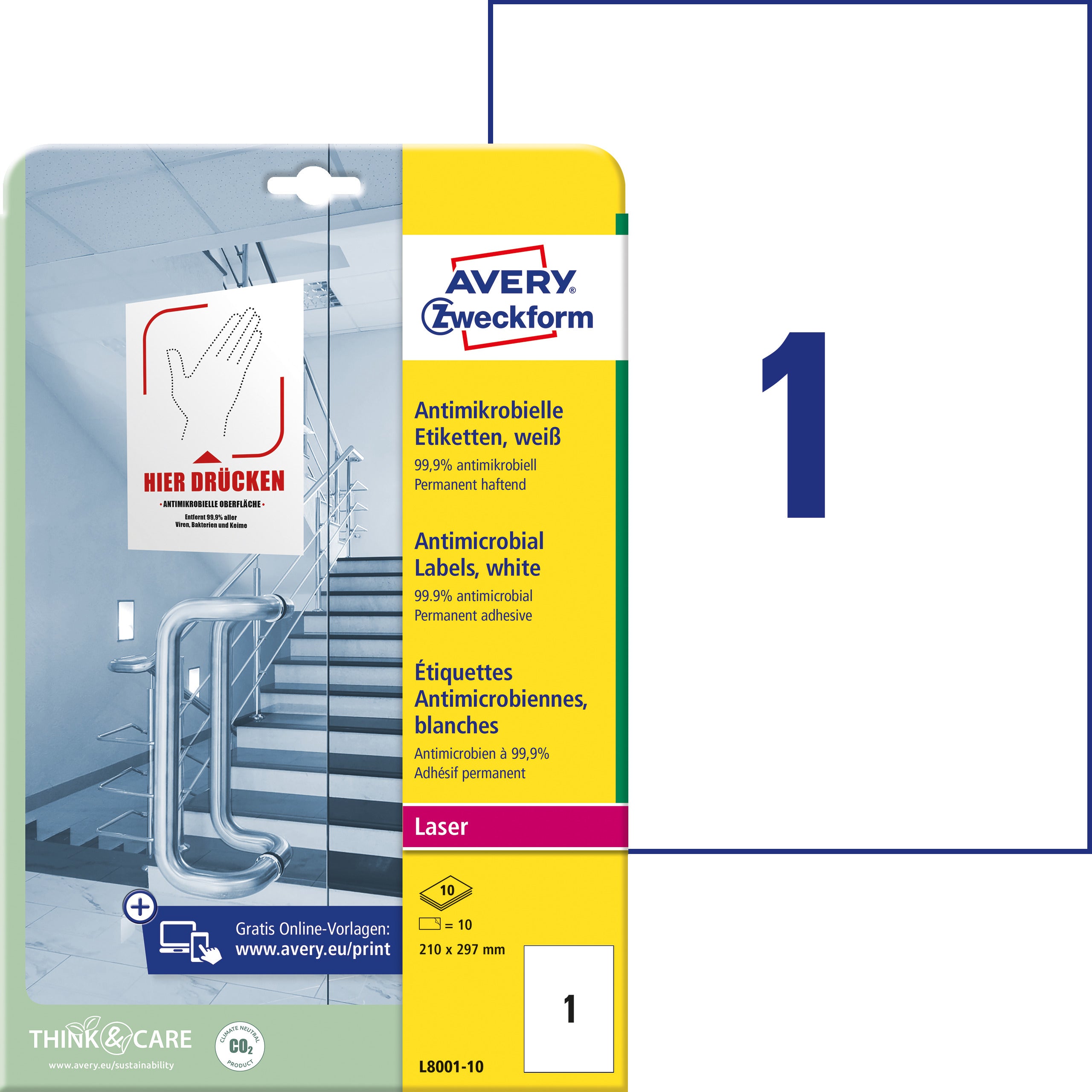 AVERY ZWECKFORM Etiketten L8001-10 Antimic. 210x297mm weiss