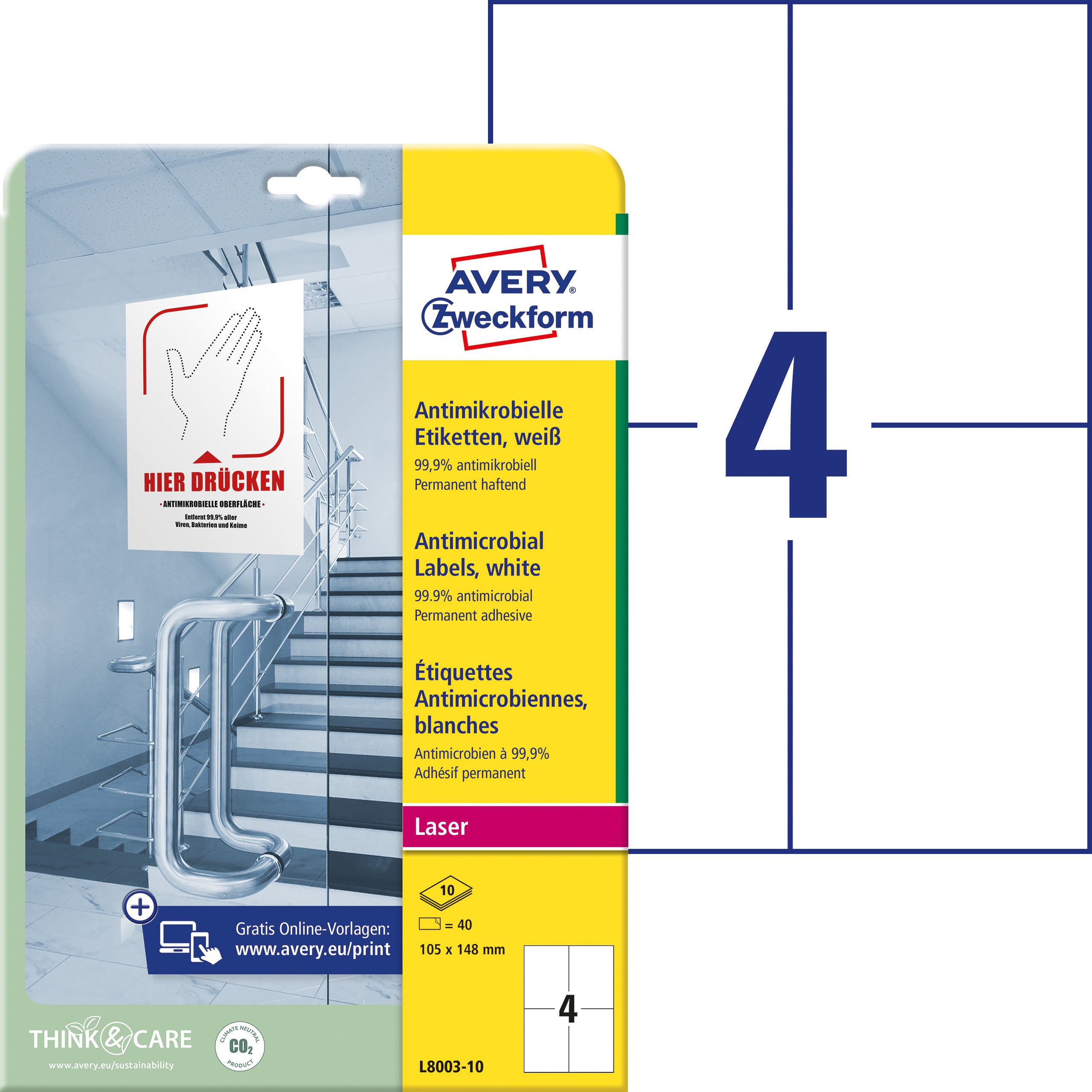 AVERY ZWECKFORM Etiketten L8003-10 Antimic. 105x148mm weiss