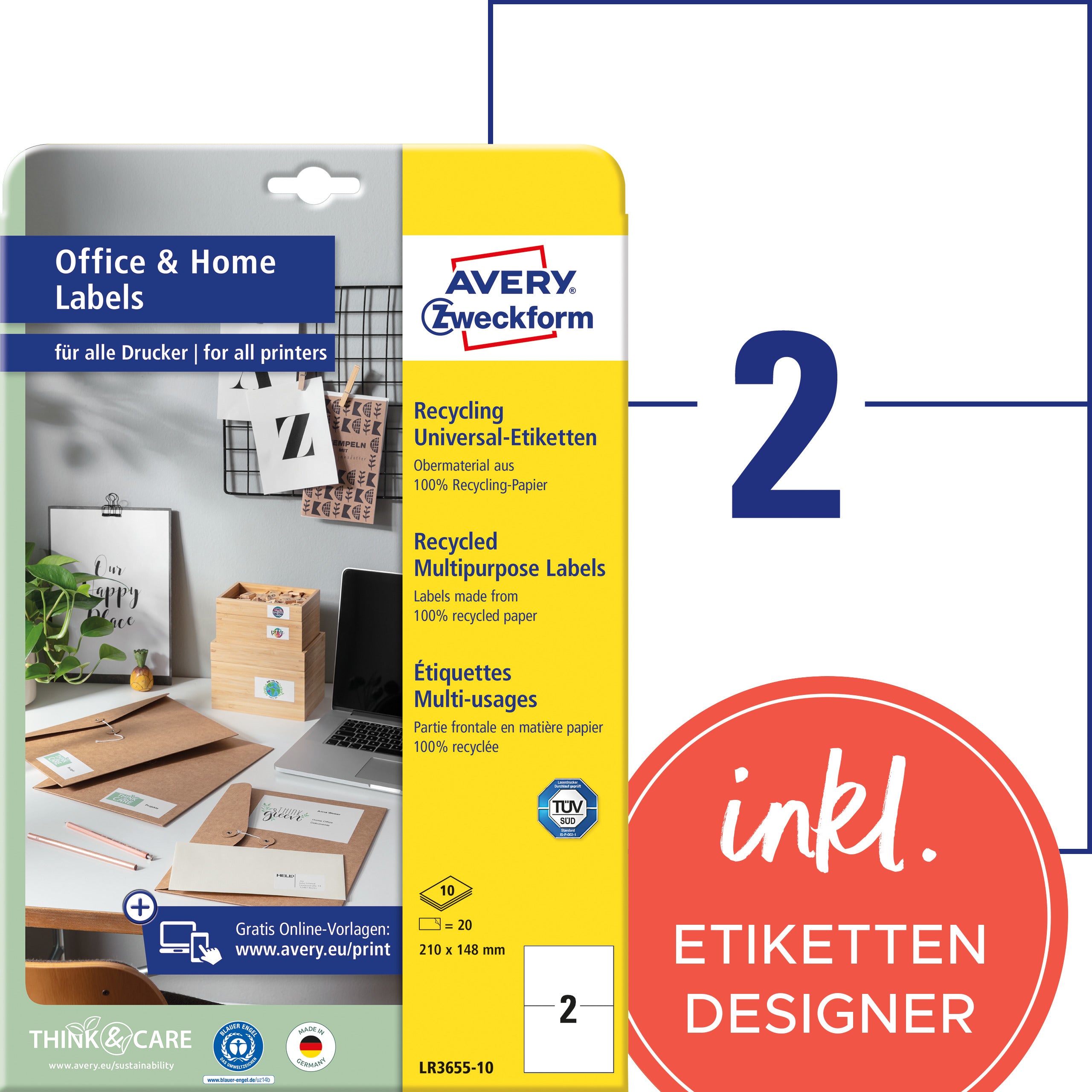 AVERY ZWECKFORM Etiketten 148x210mm LR3655-10 weiss, perm. 10 Blatt/2 Stk.