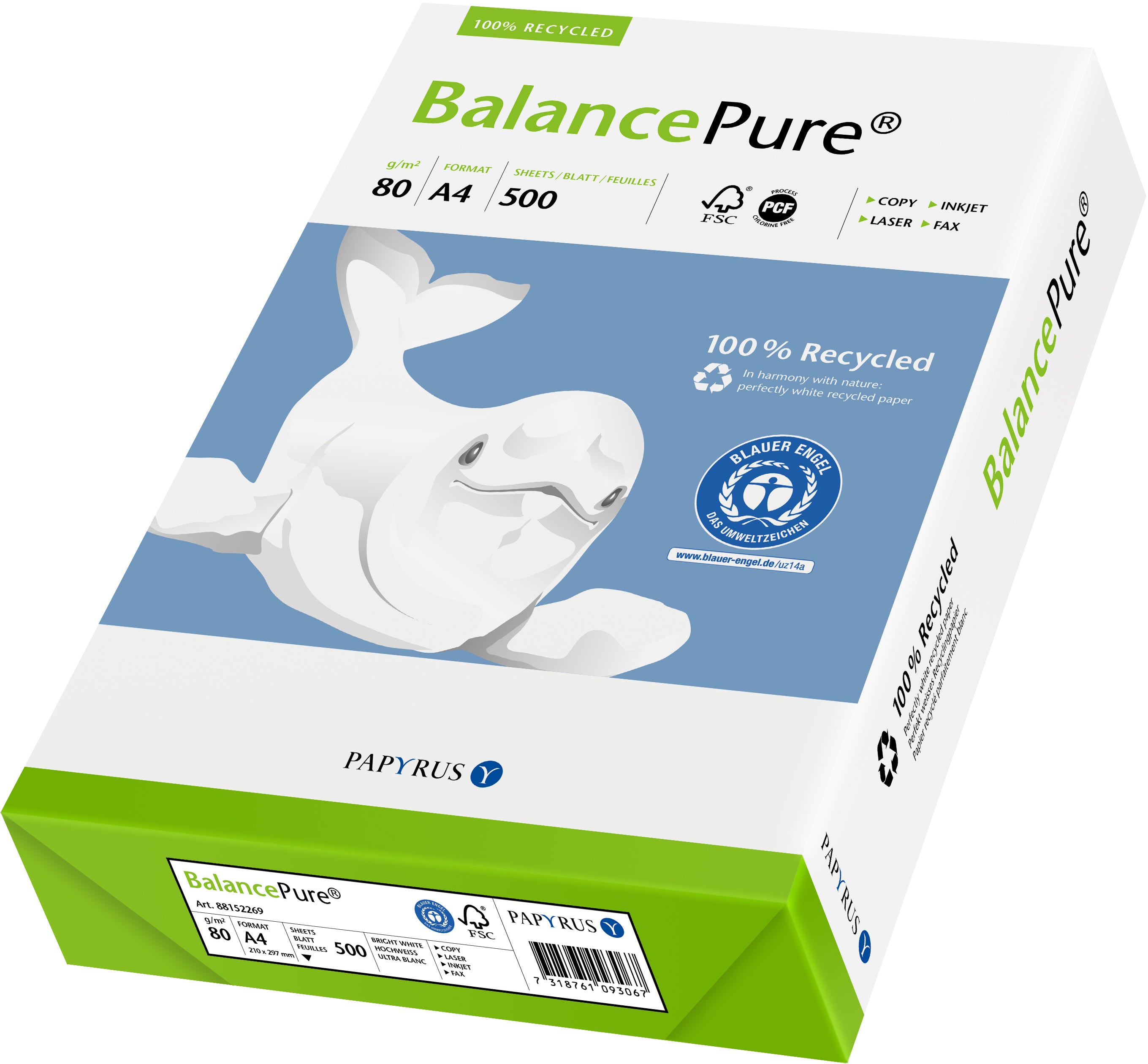 BALANCE PURE Multifunktions-Papier A4 88330215 weiss,Recycling,80g,500 Blatt