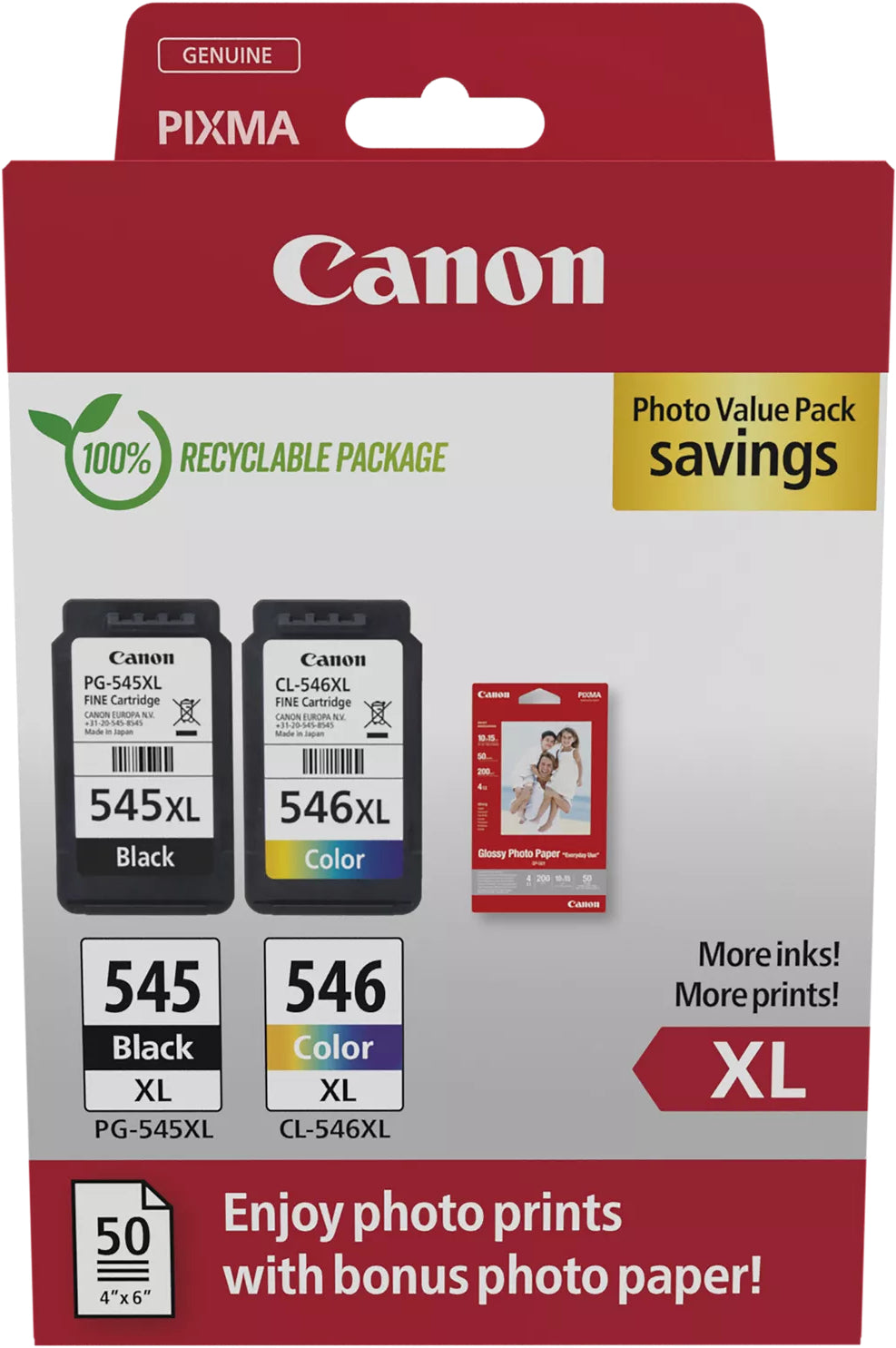 CANON Photo ValuePack XL schw./color PGCL545/6 PIXMA iP2850 GP-501 50Bl.
