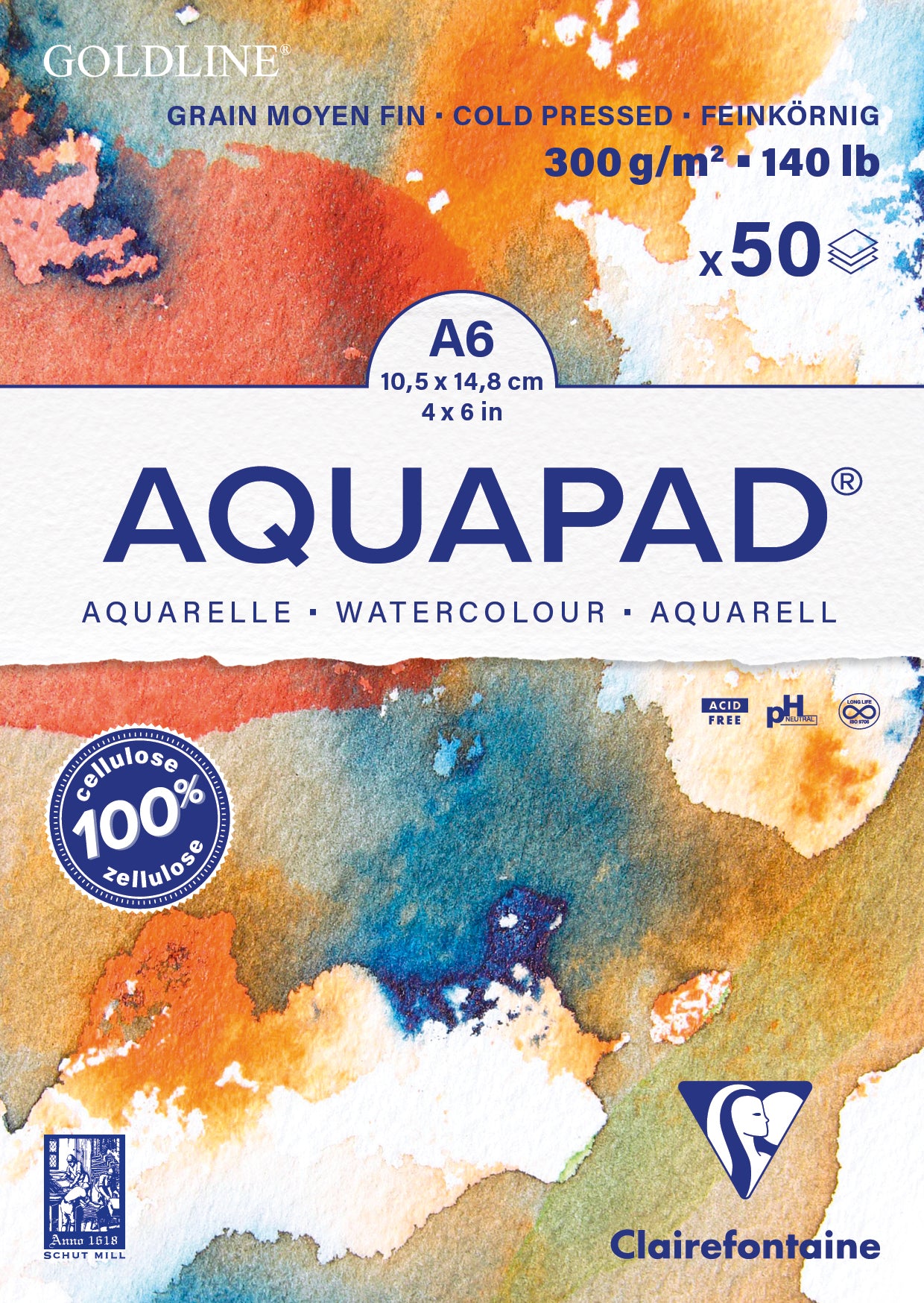 CLAIREFONTAINE Aquarell Zeichenblock A6 975620C naturweiss, MF, 300g 50 Blatt