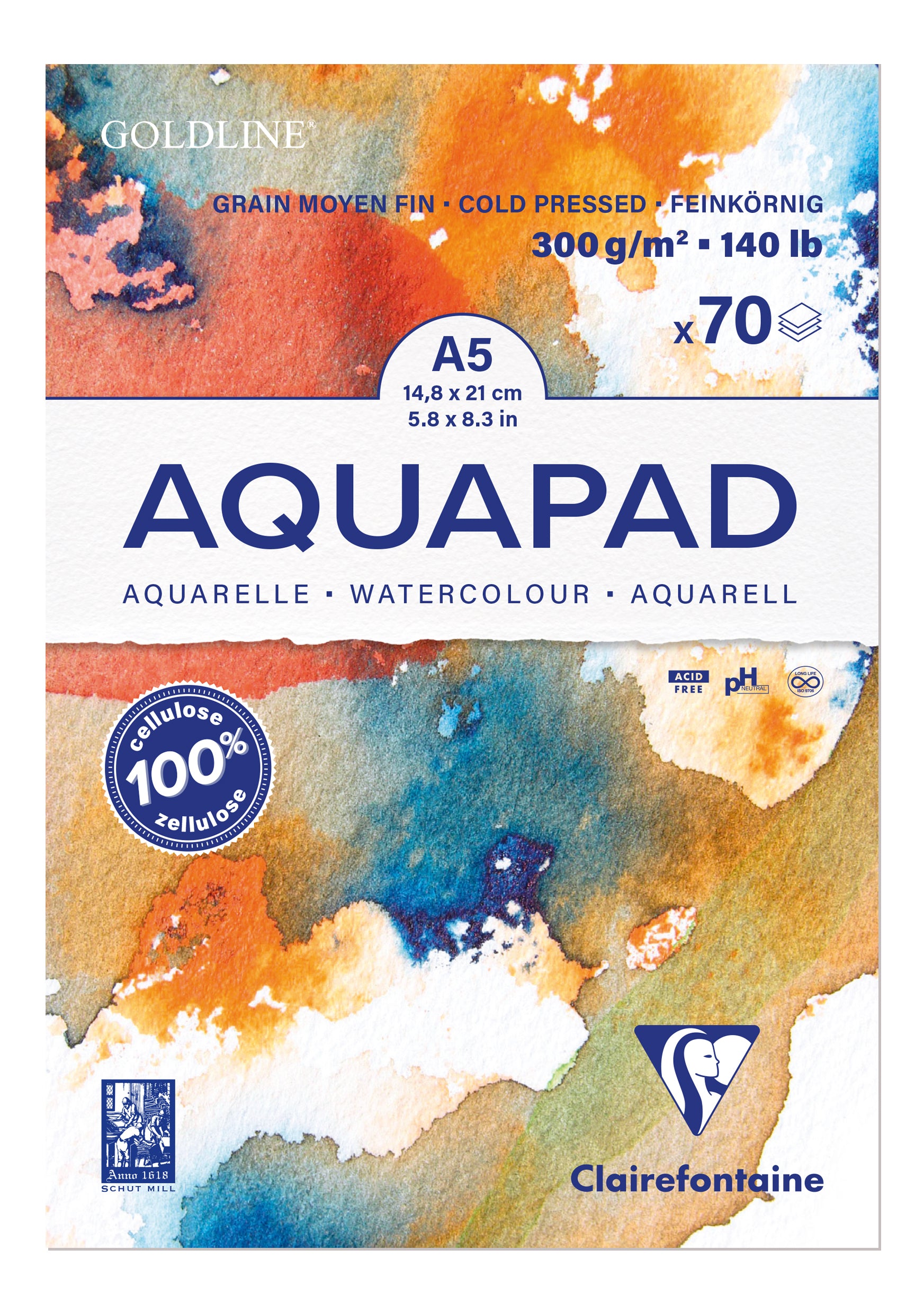 CLAIREFONTAINE Aquarell Zeichenblock A5 975720C naturweiss, MF, 300g 70 Blatt