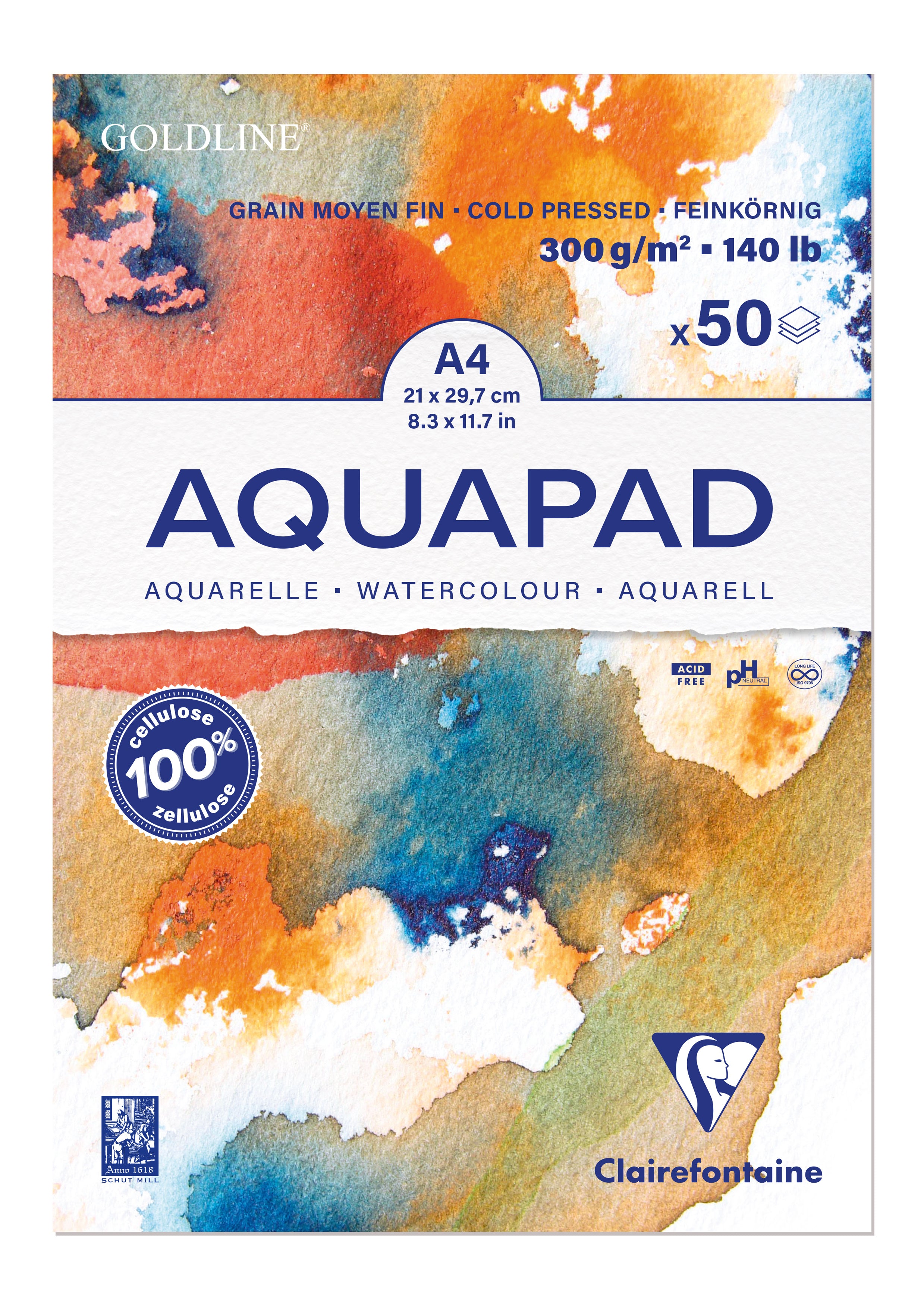 CLAIREFONTAINE Aquarell Zeichenblock A4 975721C naturweiss, MF, 300g 50 Blatt