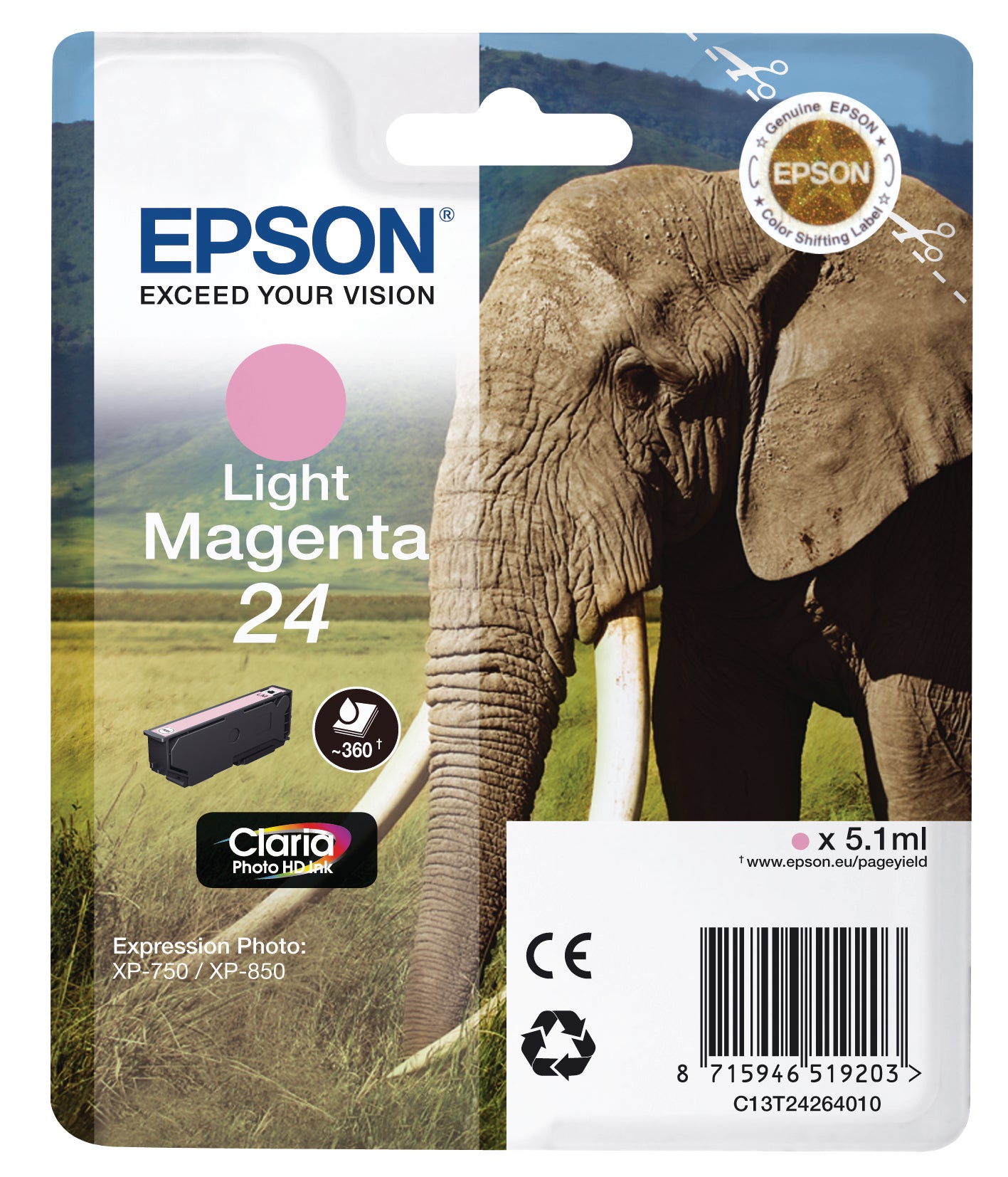 EPSON Tintenpatrone 24 light magenta T242640 XP 750/850 360 Seiten