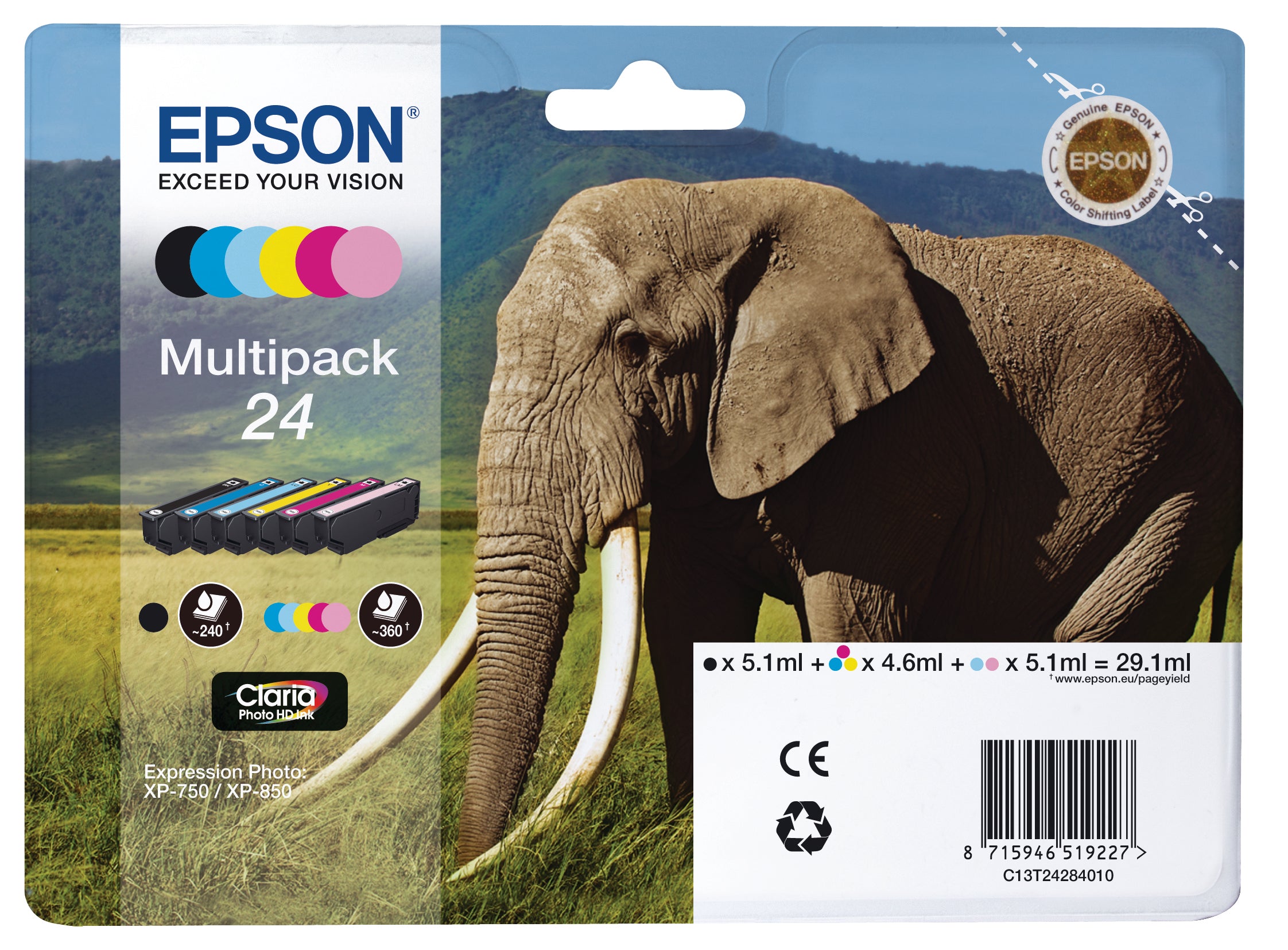EPSON Multipack Tinte 24 6-color T242840 XP 750/850 6x360 Seiten