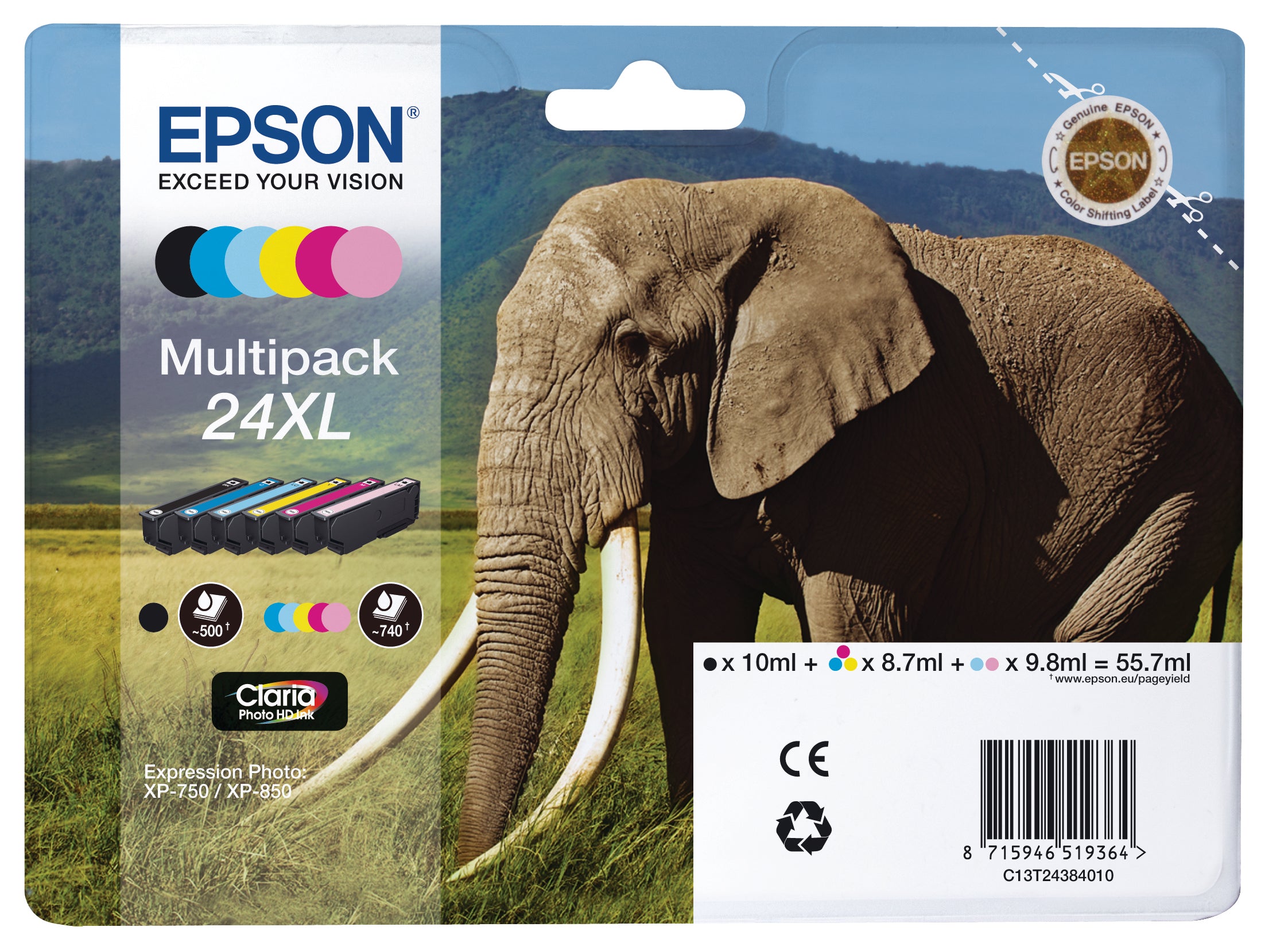EPSON Multipack Tinte 24XL 6-color T243840 XP 750/850 6x500 Seiten