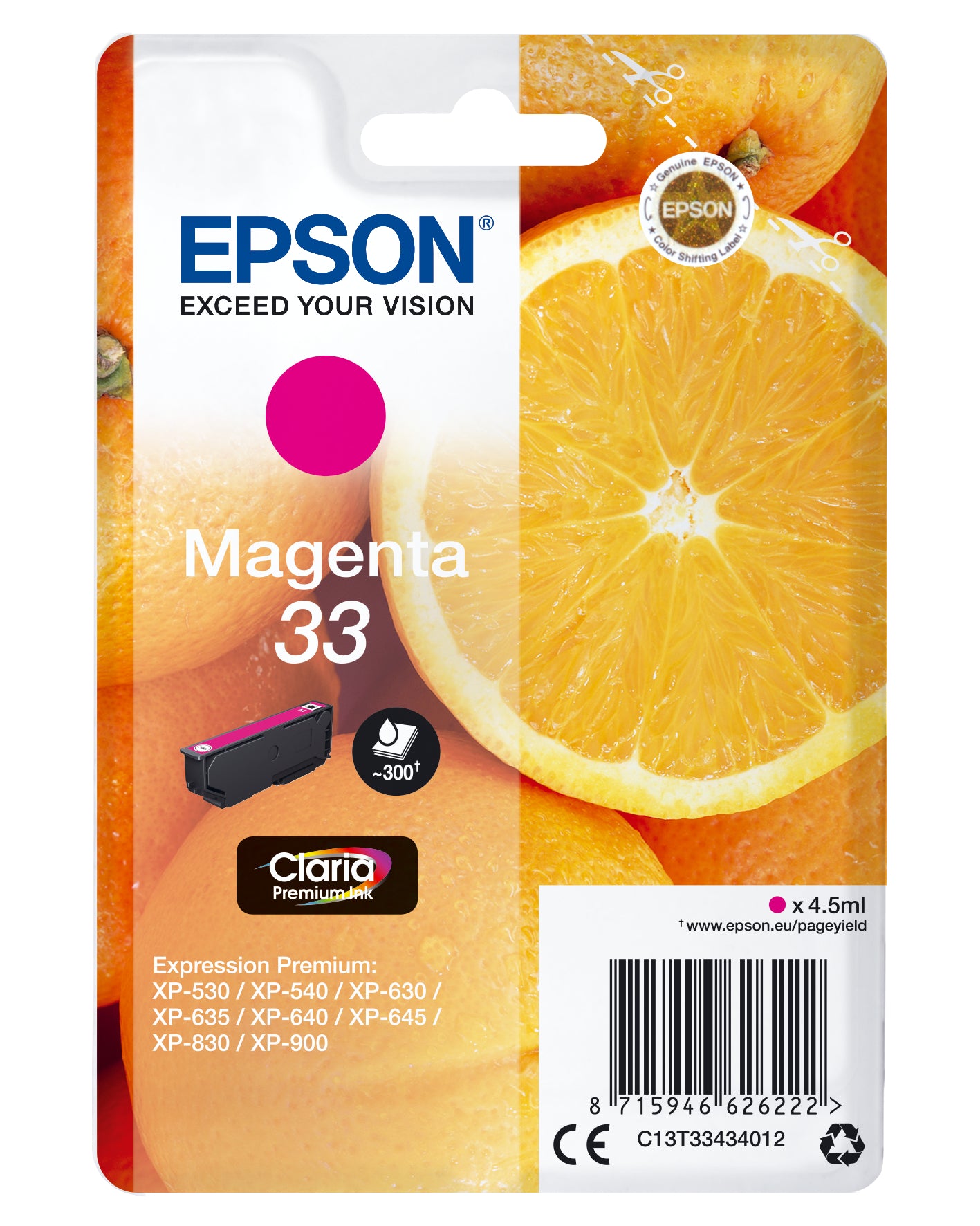 EPSON Tintenpatrone 33 magenta T334340 XP-530/630/830 300 Seiten