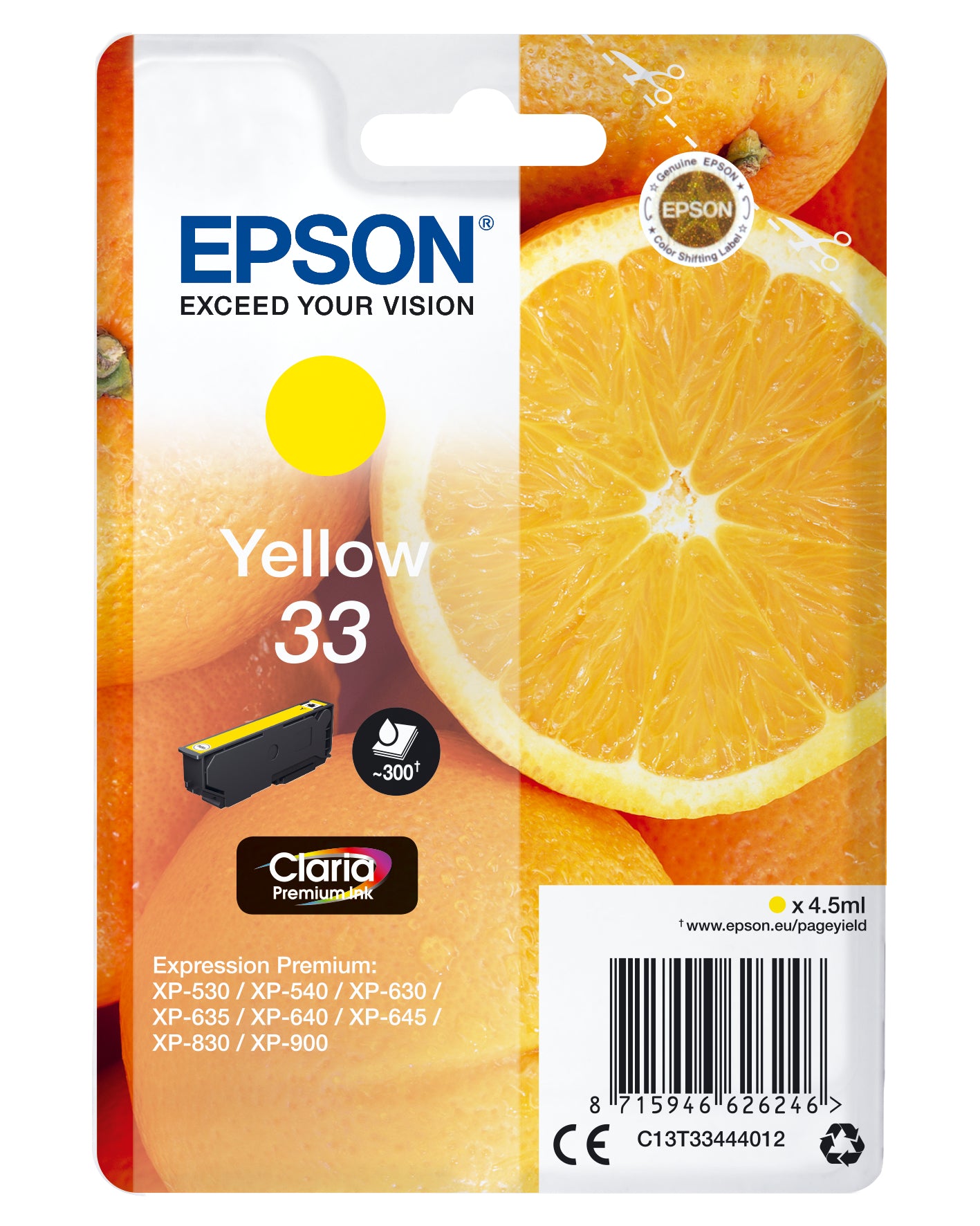 EPSON Tintenpatrone 33 yellow T334440 XP-530/630/830 300 Seiten