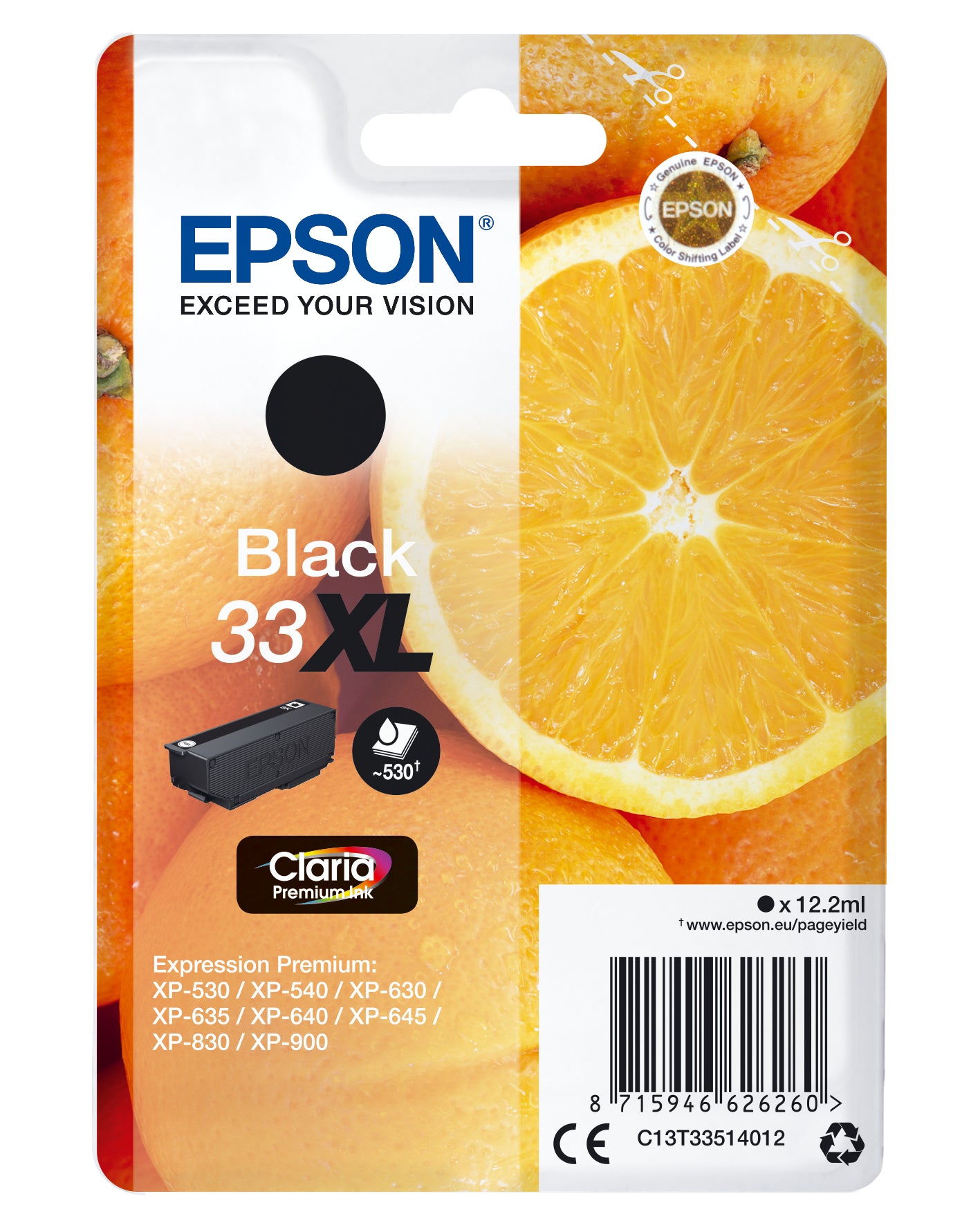 EPSON Tintenpatrone 33XL schwarz T335140 XP-530/630/830 530 Seiten