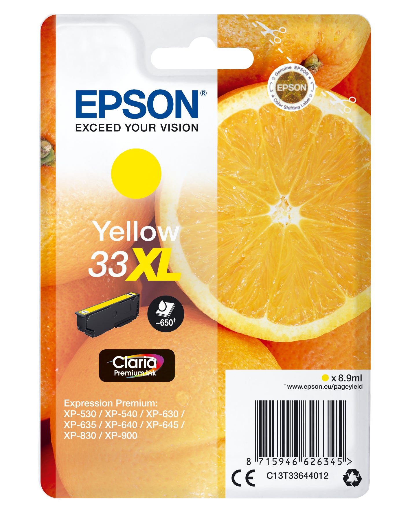 EPSON Tintenpatrone 33XL yellow T336440 XP-530/630/830 650 Seiten