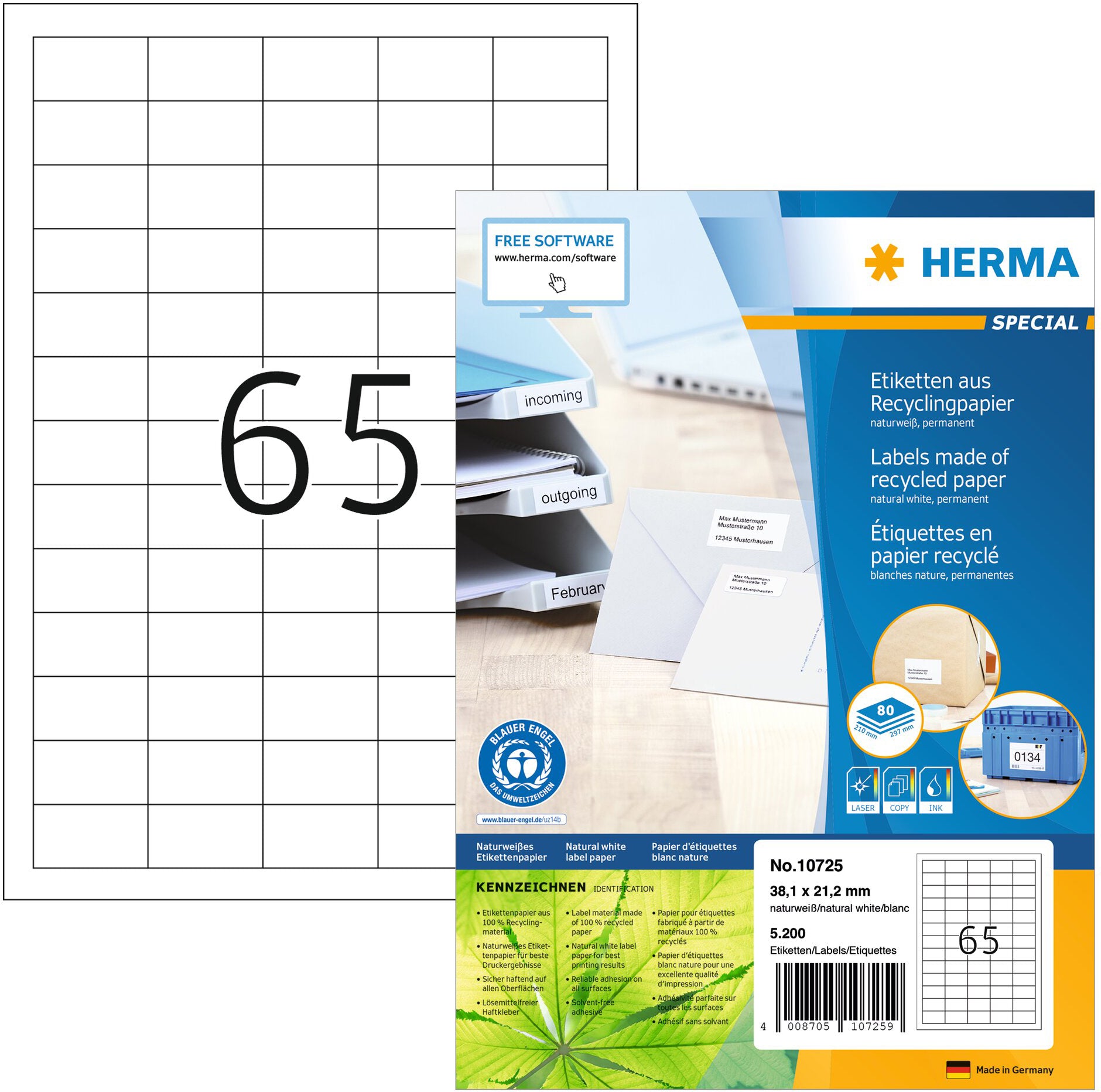 HERMA Etiketten 38,1×21,2mm 10725 recycling 5200 Stück