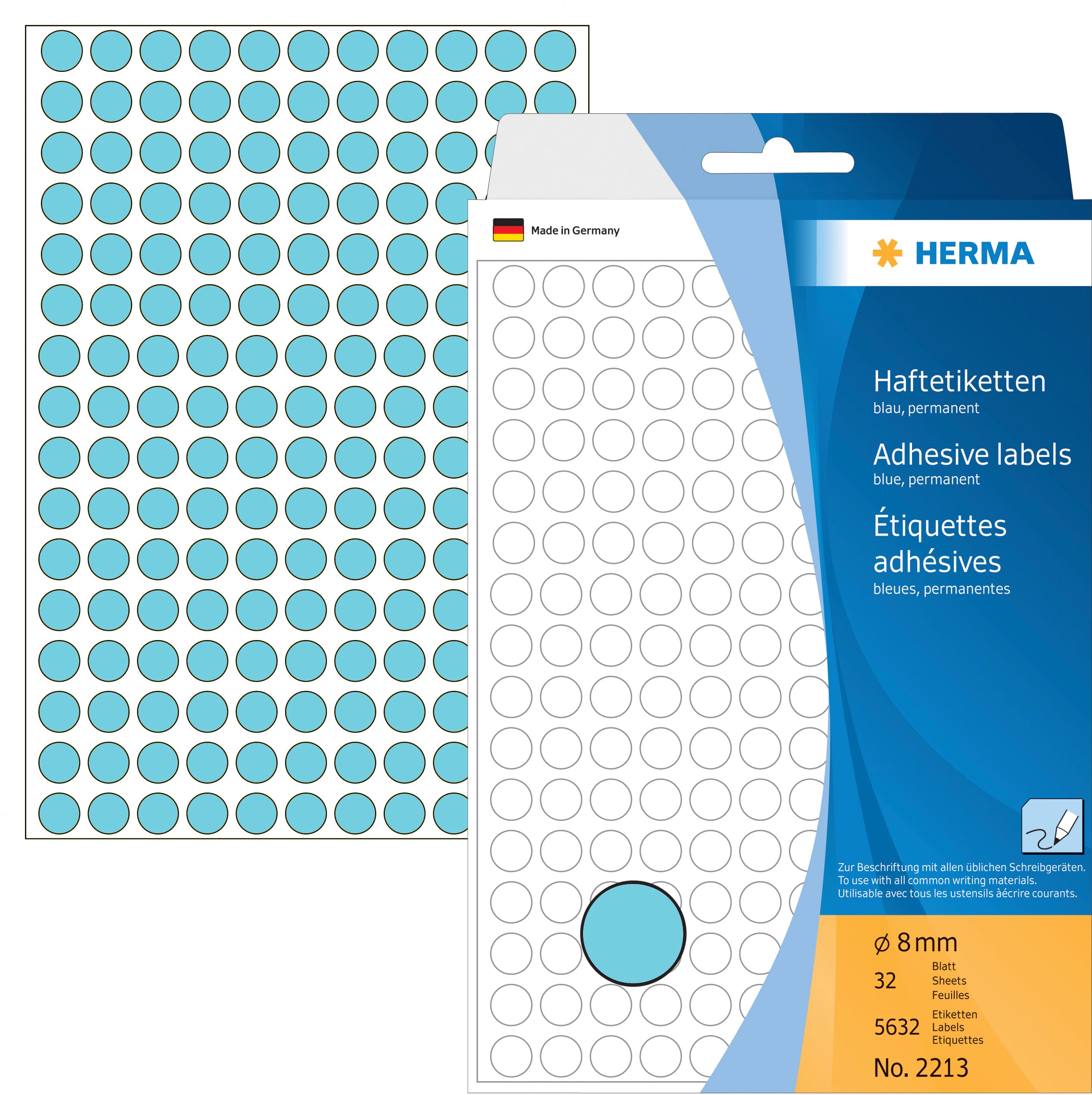 HERMA Etiketten rund 8mm 2213 blau 5632 Stück