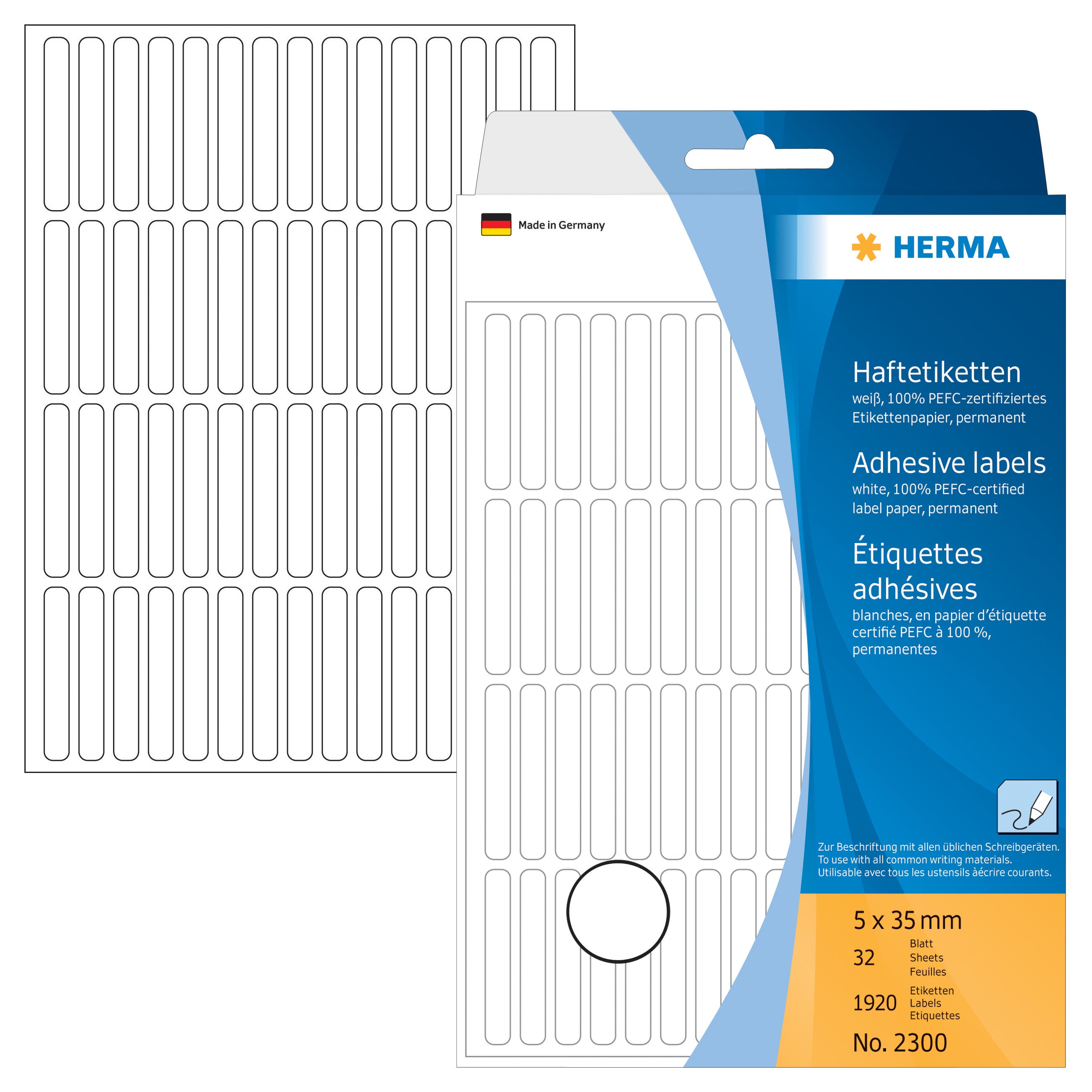 HERMA Etiketten 5×35mm 2300 weiss 1920 Stück