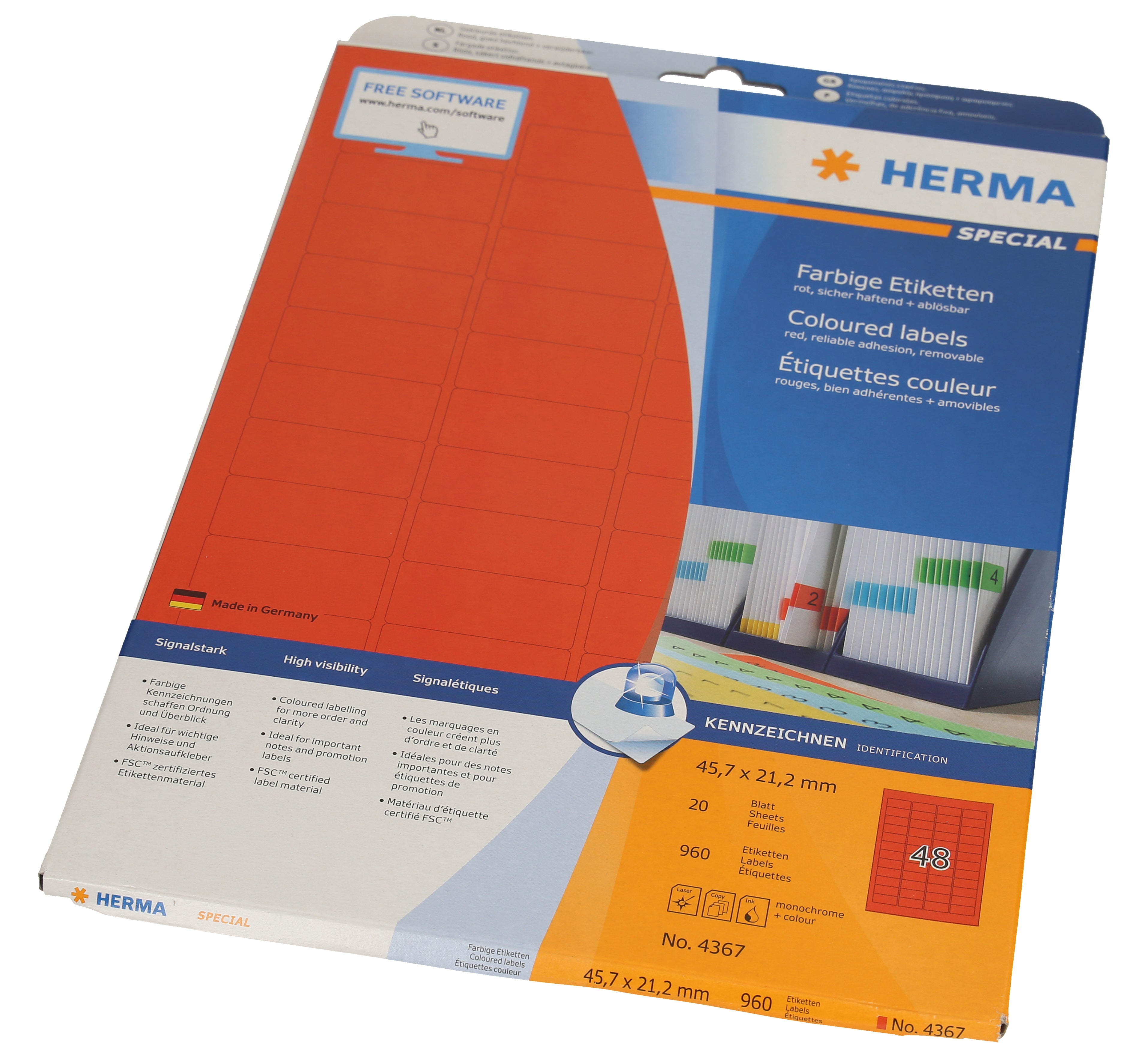 HERMA Etiketten 45.7x 21.2mm 4367 rot 960 Stück, 20 Blatt