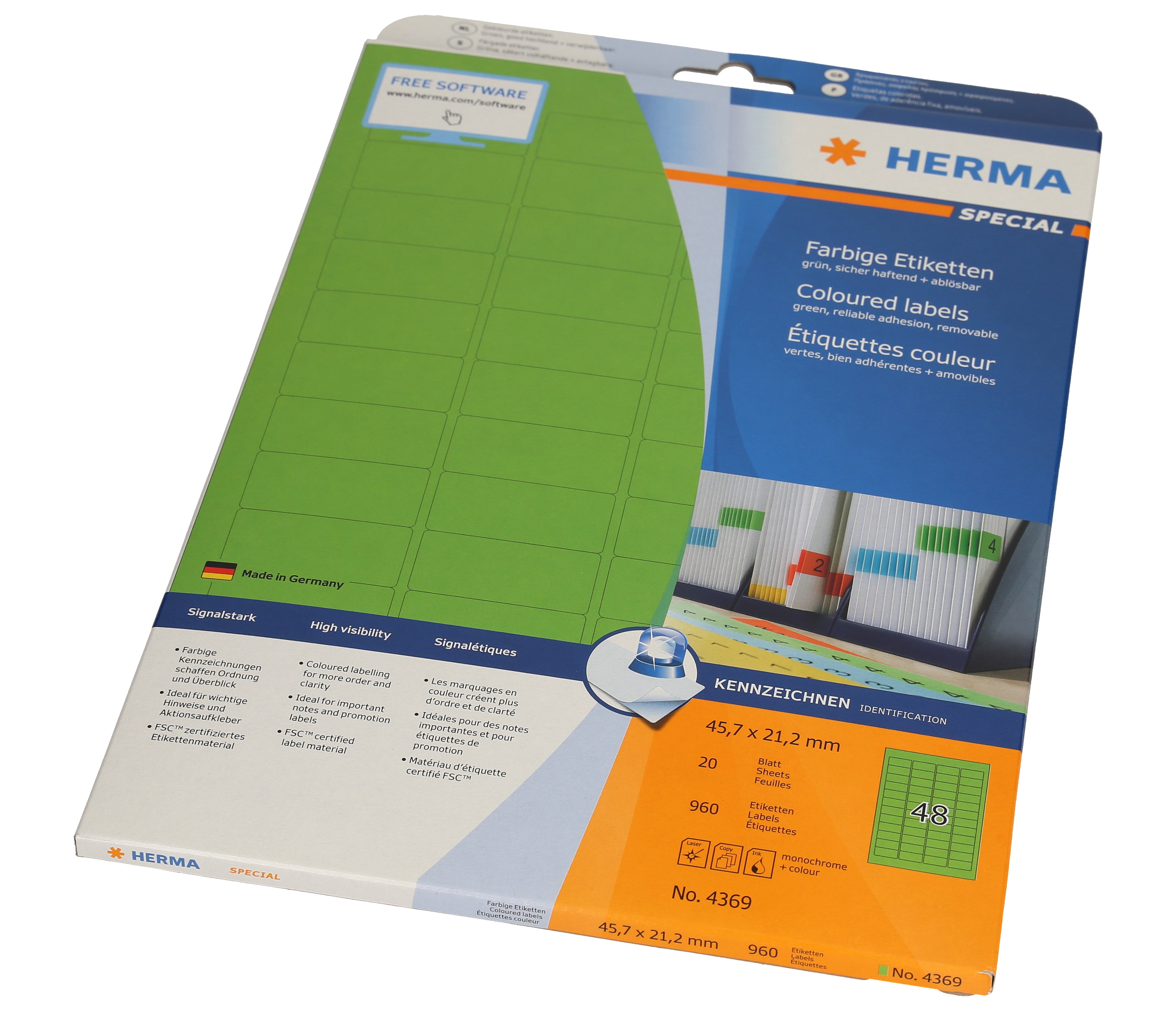 HERMA Etiketten 45.7x 21.2mm 4369 grün 960 Stück, 20 Blatt