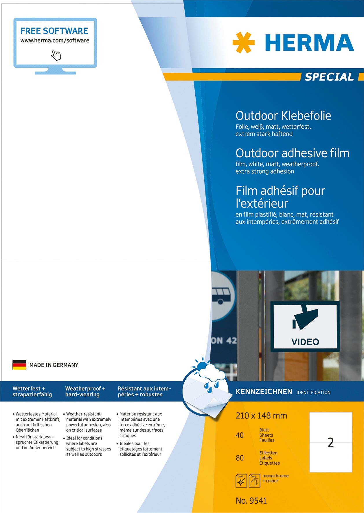 HERMA Folienetiketten 210x148mm 9541 weiss,PP matt 80 Stk./40 Bl.