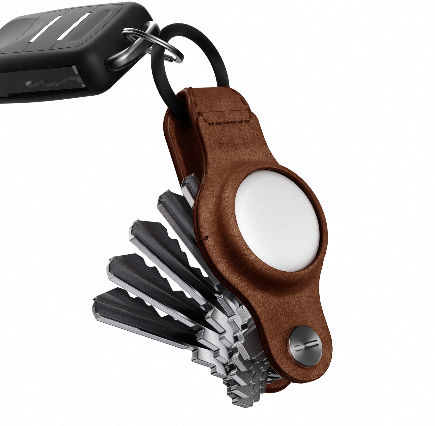 KEYSMART Air Genuine Leather Compact KS040-BRN-LEA Key Holder for AirTag, Brown