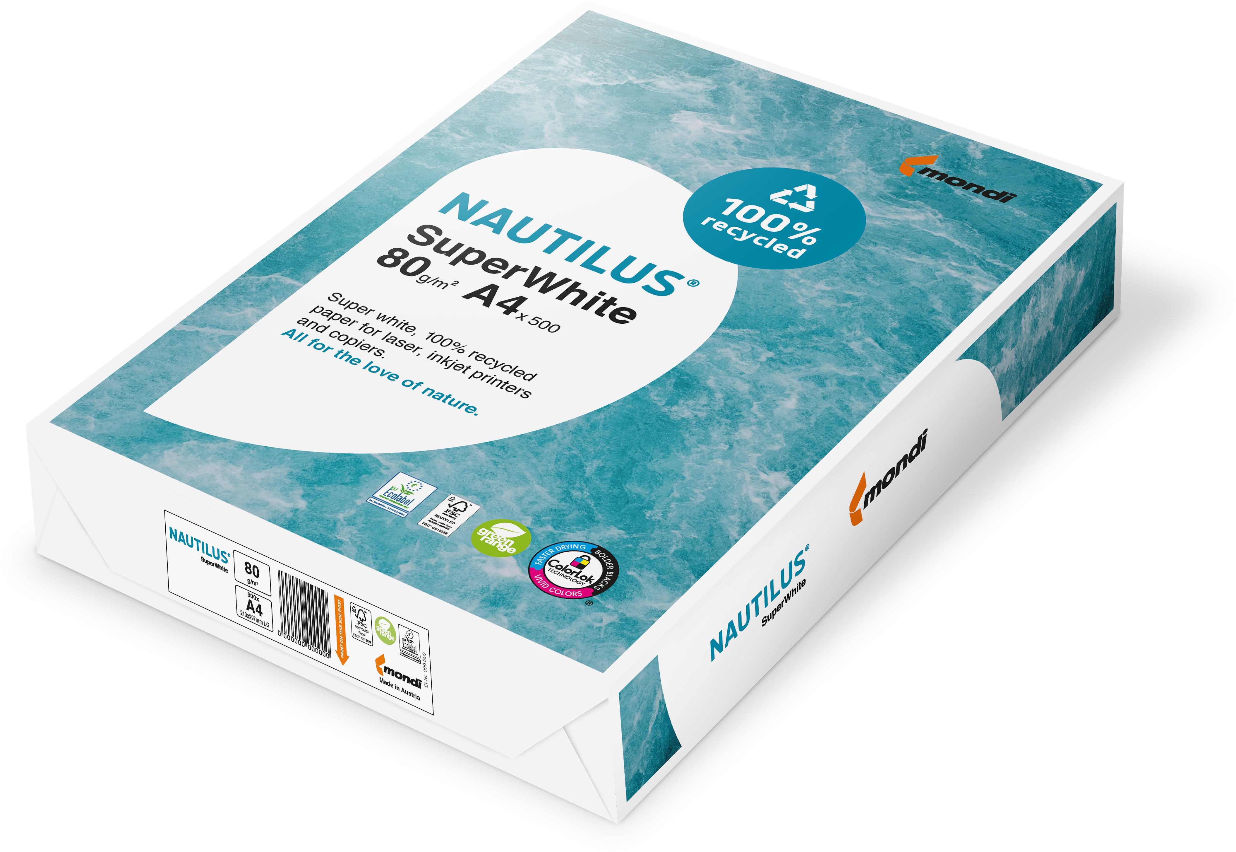 NAUTILUS SUPER WHITE Kopierpapier A4 88020366 80g, recycling 500 Blatt
