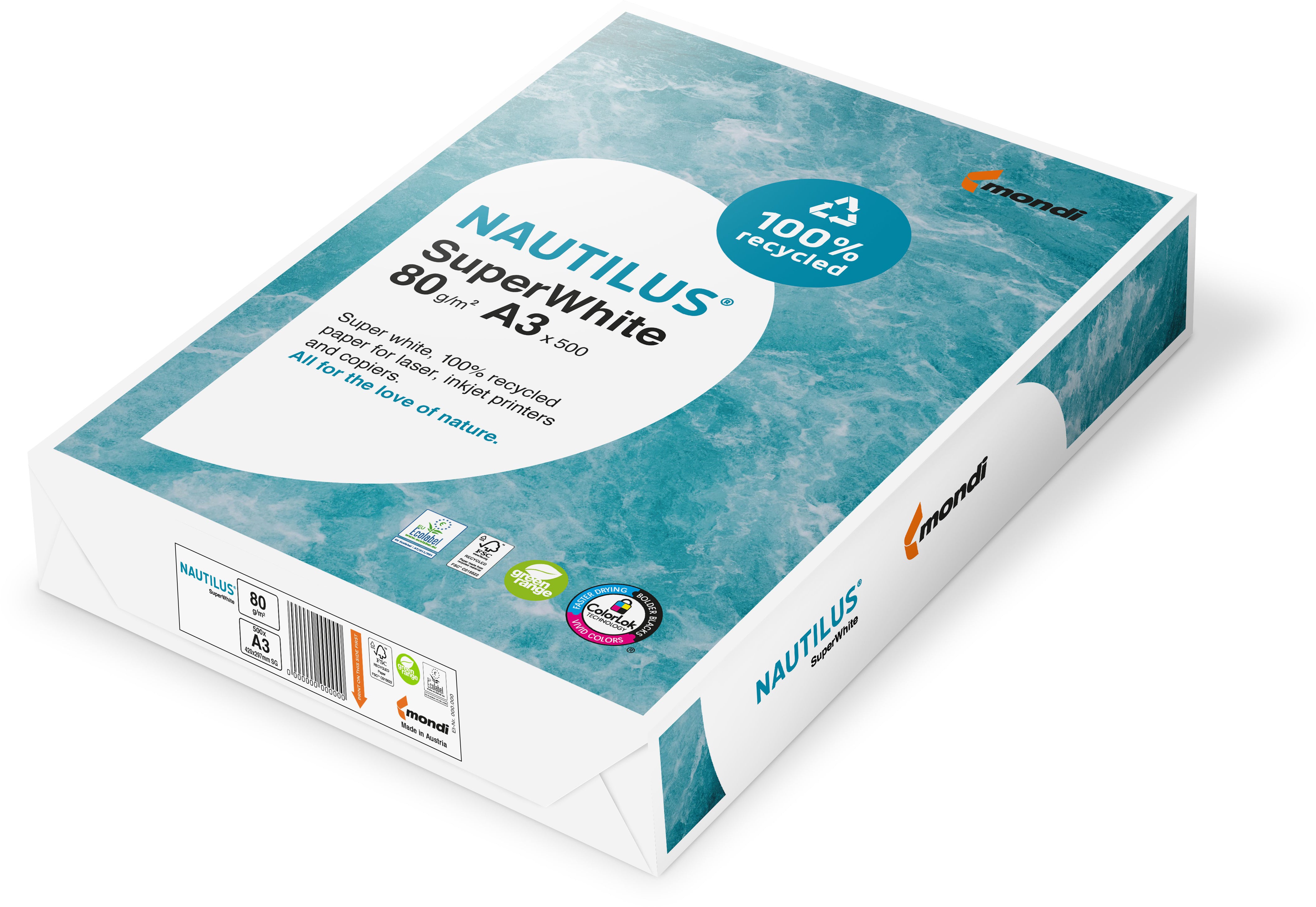 NAUTILUS SUPER WHITE Kopierpapier A3 88043658 80g, recycling 500 Blatt